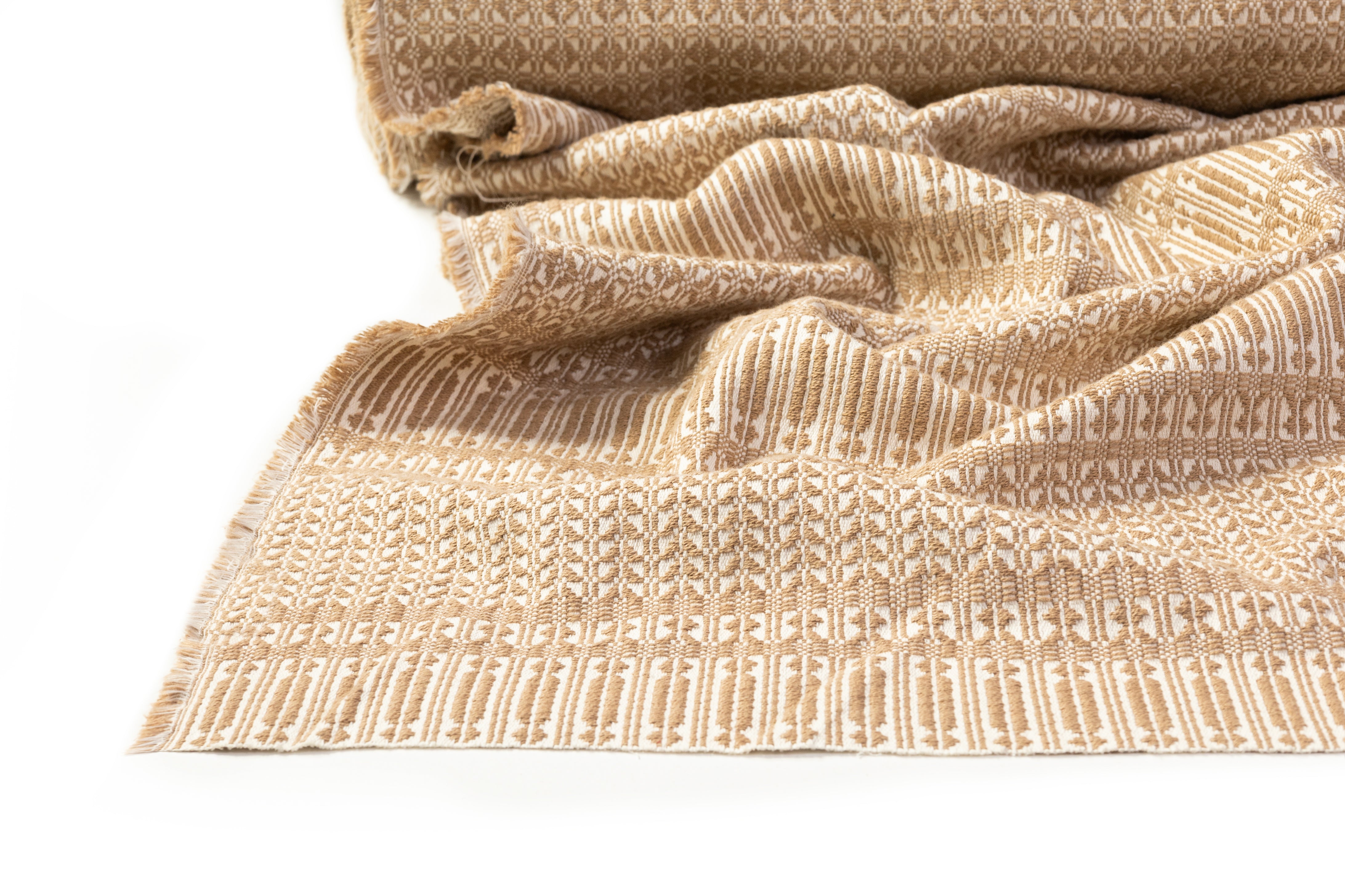 Geometric Italian Cotton Tweed Brocade - Beige