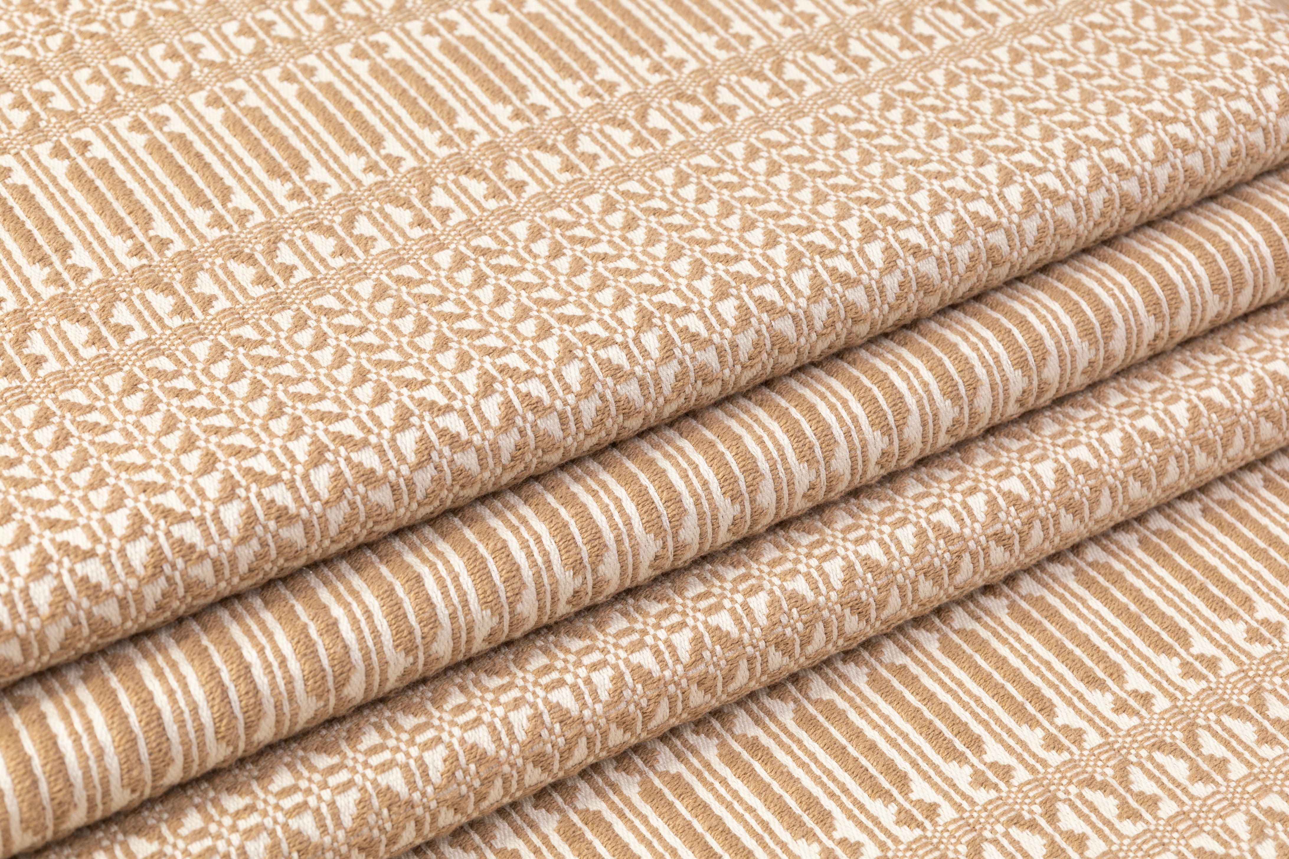 Geometric Italian Cotton Tweed Brocade - Beige