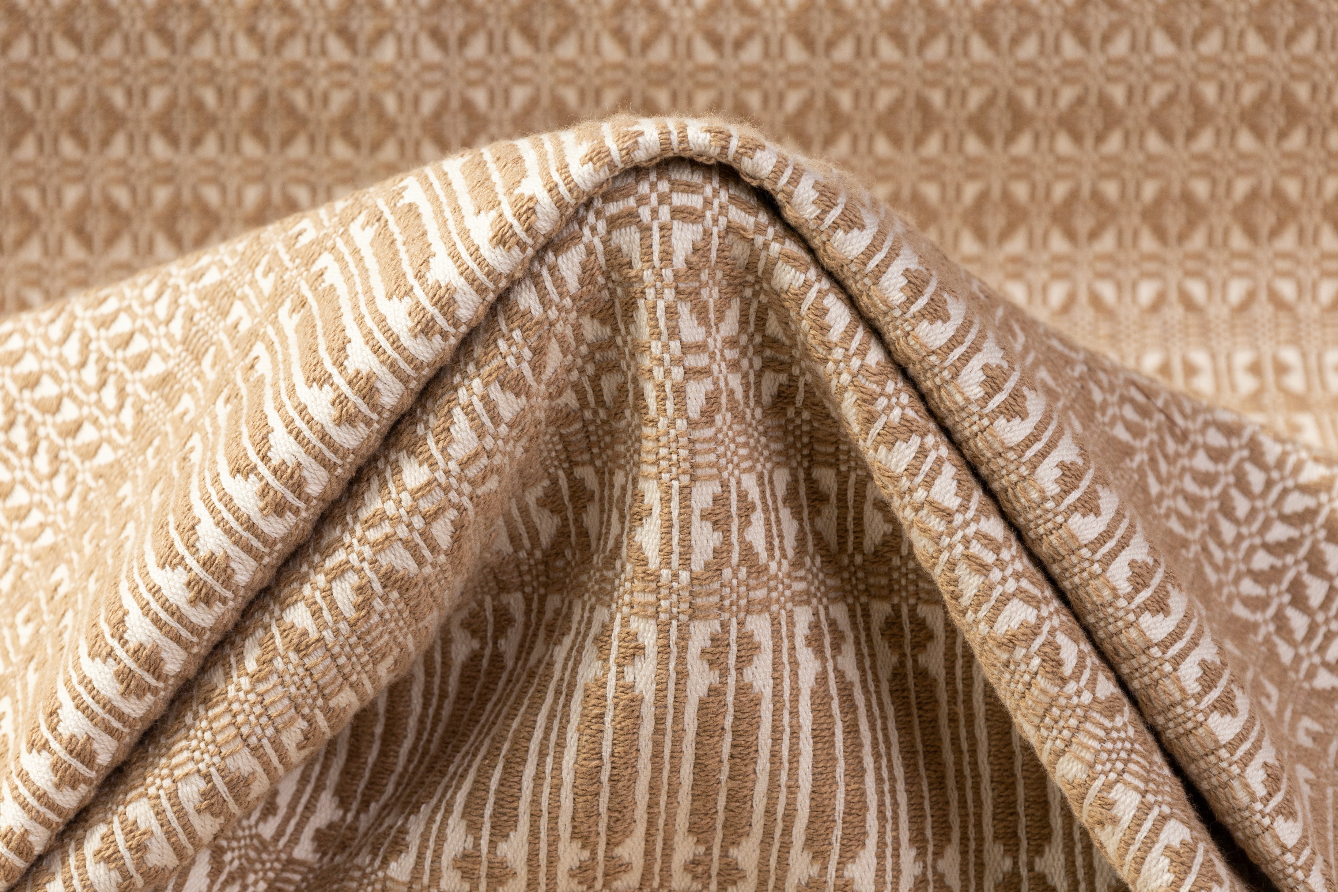 Geometric Italian Cotton Tweed Brocade - Beige