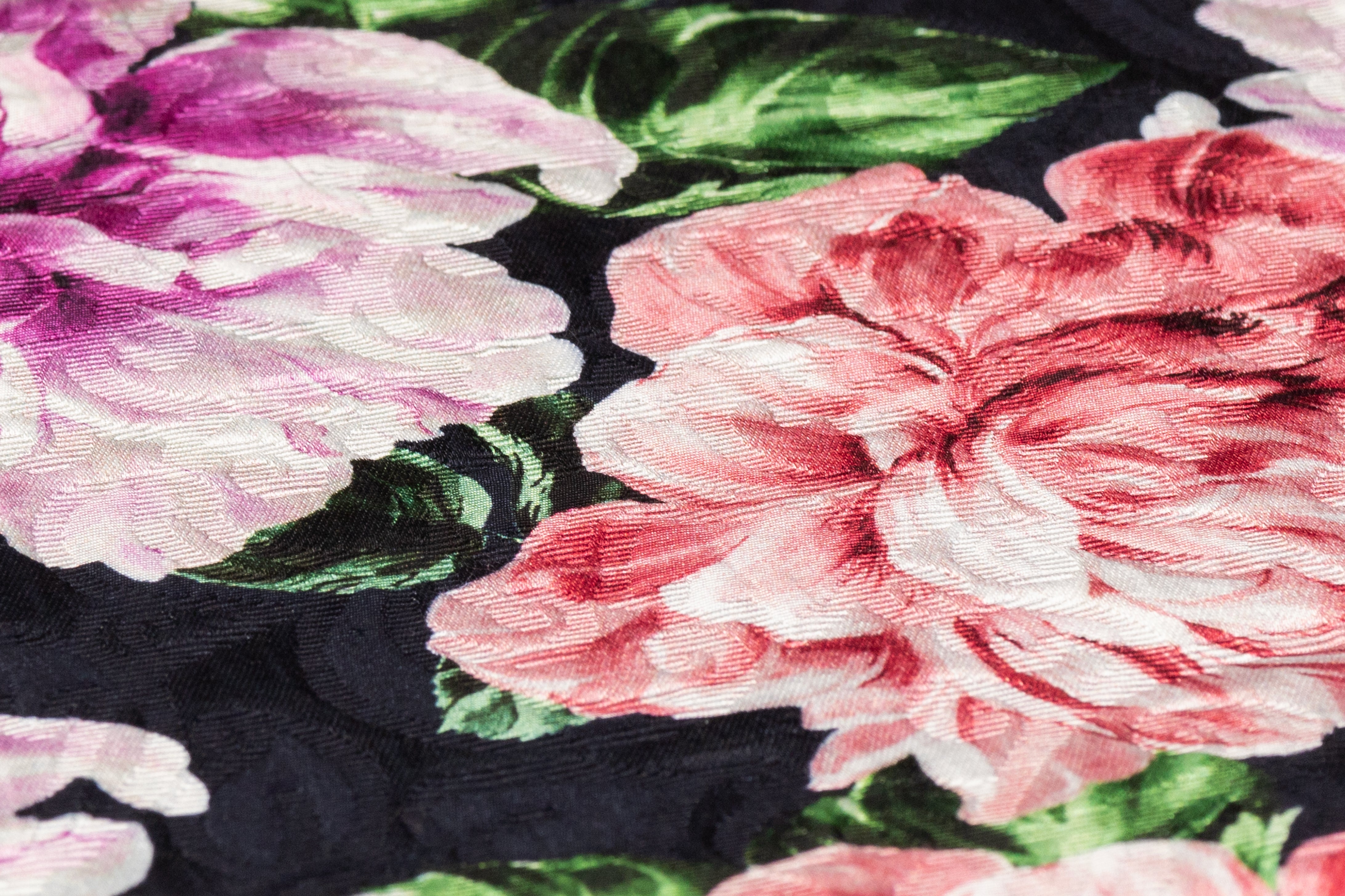 Emanuel Ungaro - Floral Italian Cotton Brocade - Midnight Navy / Red / Pink