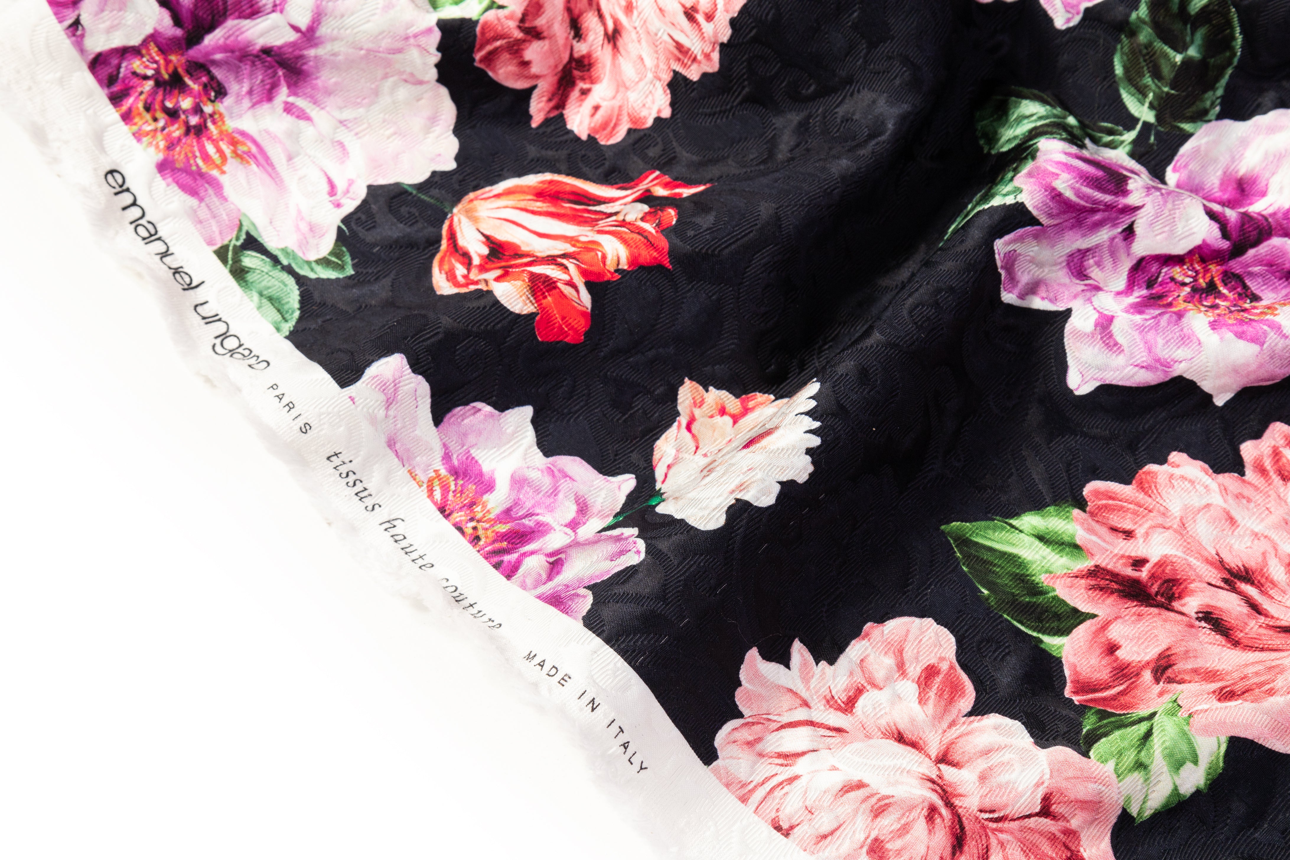 Emanuel Ungaro - Floral Italian Cotton Brocade - Midnight Navy / Red / Pink
