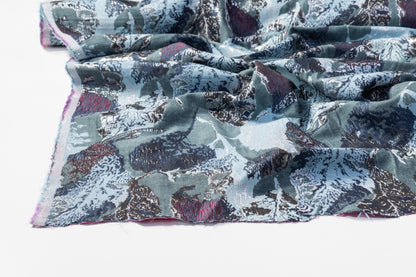 Abstract Metallic Brocade - Blue / Gray / Burgundy