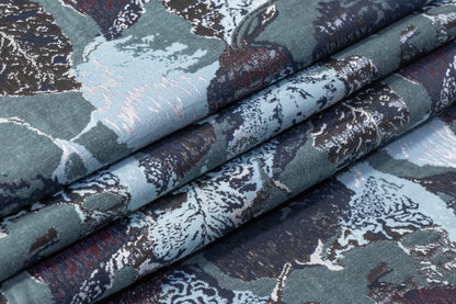 Abstract Metallic Brocade - Blue / Gray / Burgundy