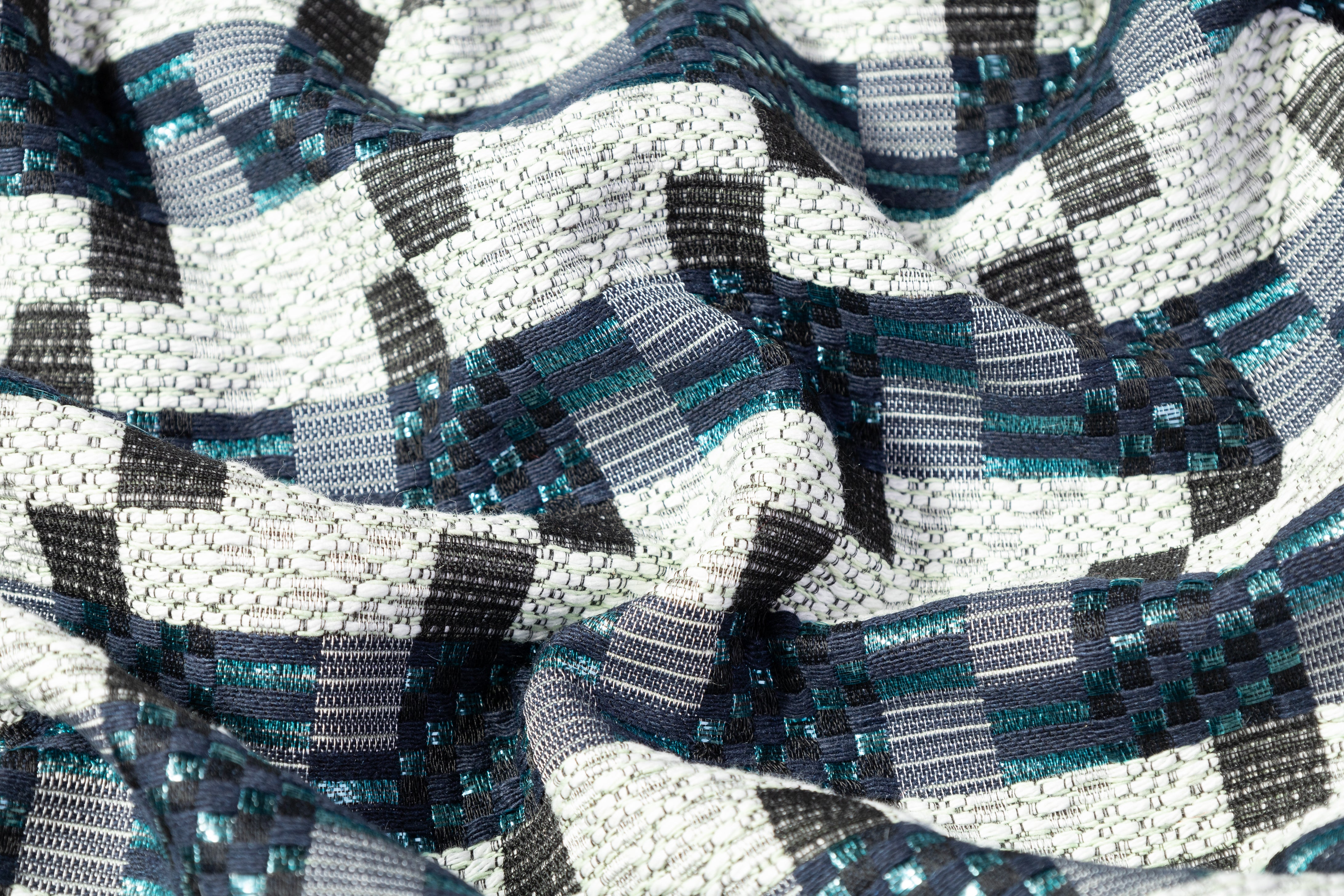 Metallic Houndstooth Italian Brocade - Blue / Gray