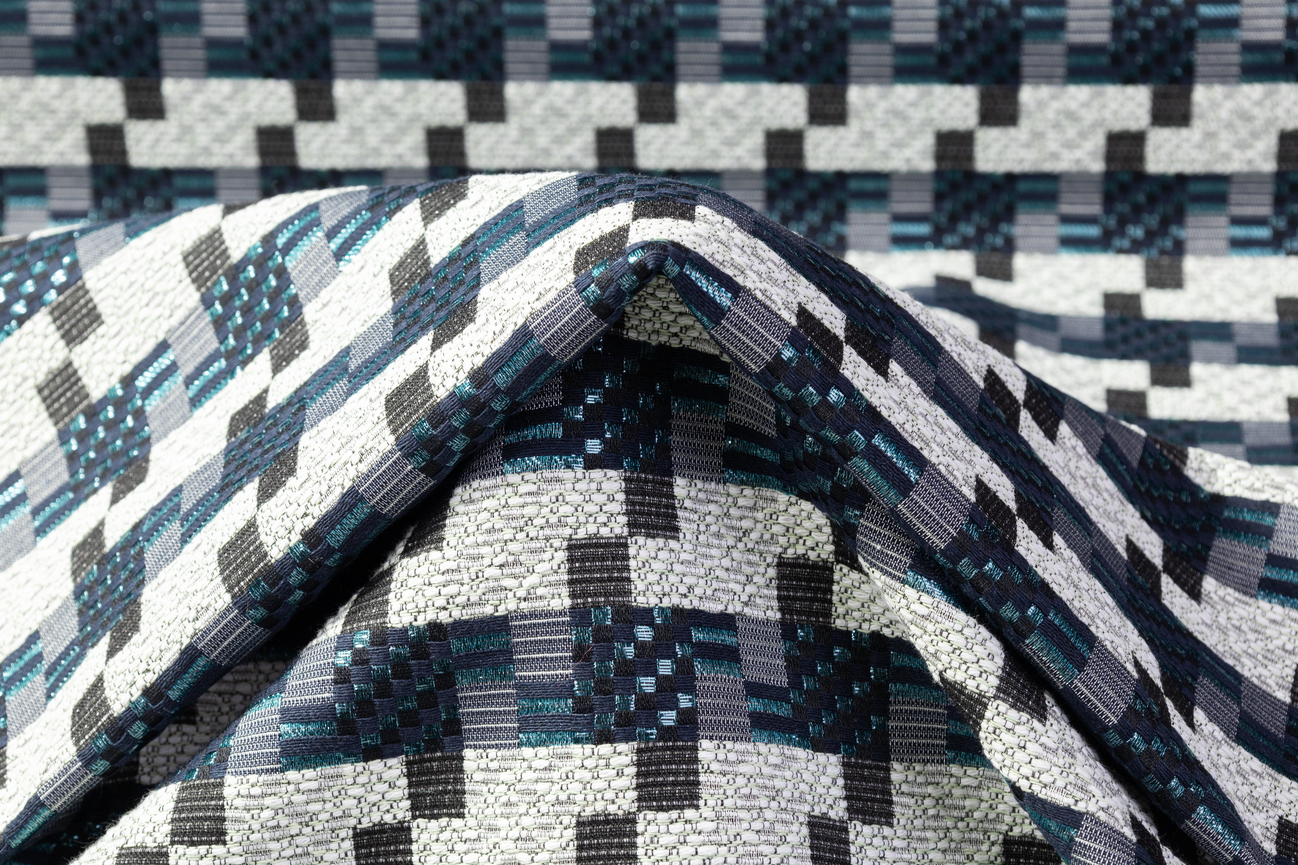 Metallic Houndstooth Italian Brocade - Blue / Gray