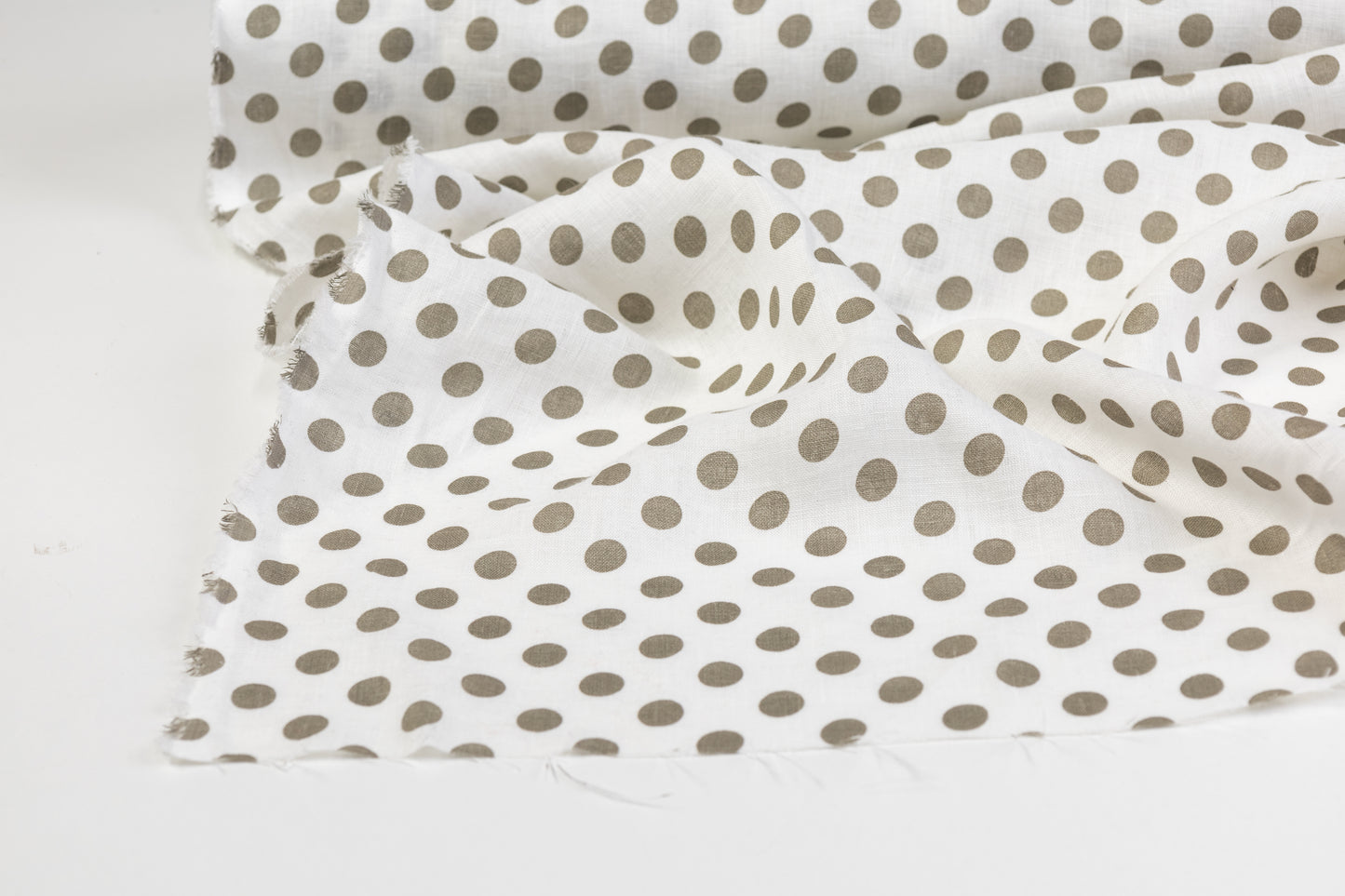 Polka Dot Printed Italian Linen - Mud Gray / White