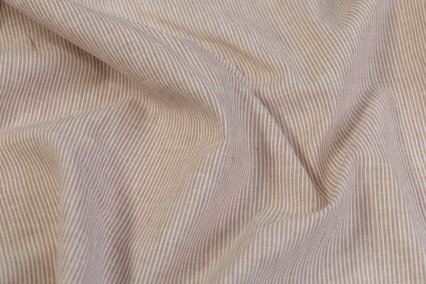Hairline Striped Printed Italian Linen - Taupe / White