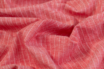 Pin Striped Printed Italian Linen - Red / White
