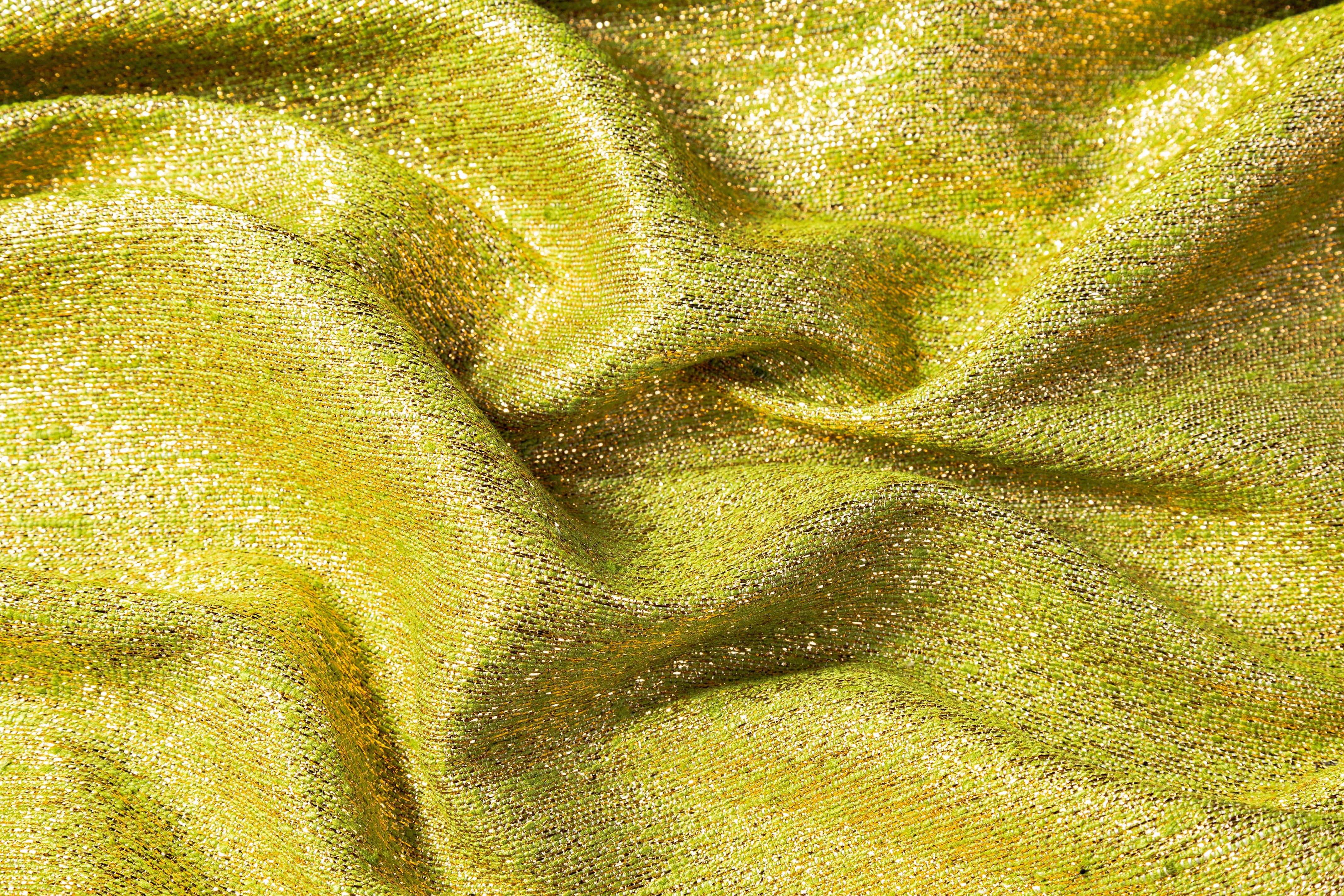 Silk Blend Italian Metallic Brocade - Green / Gold