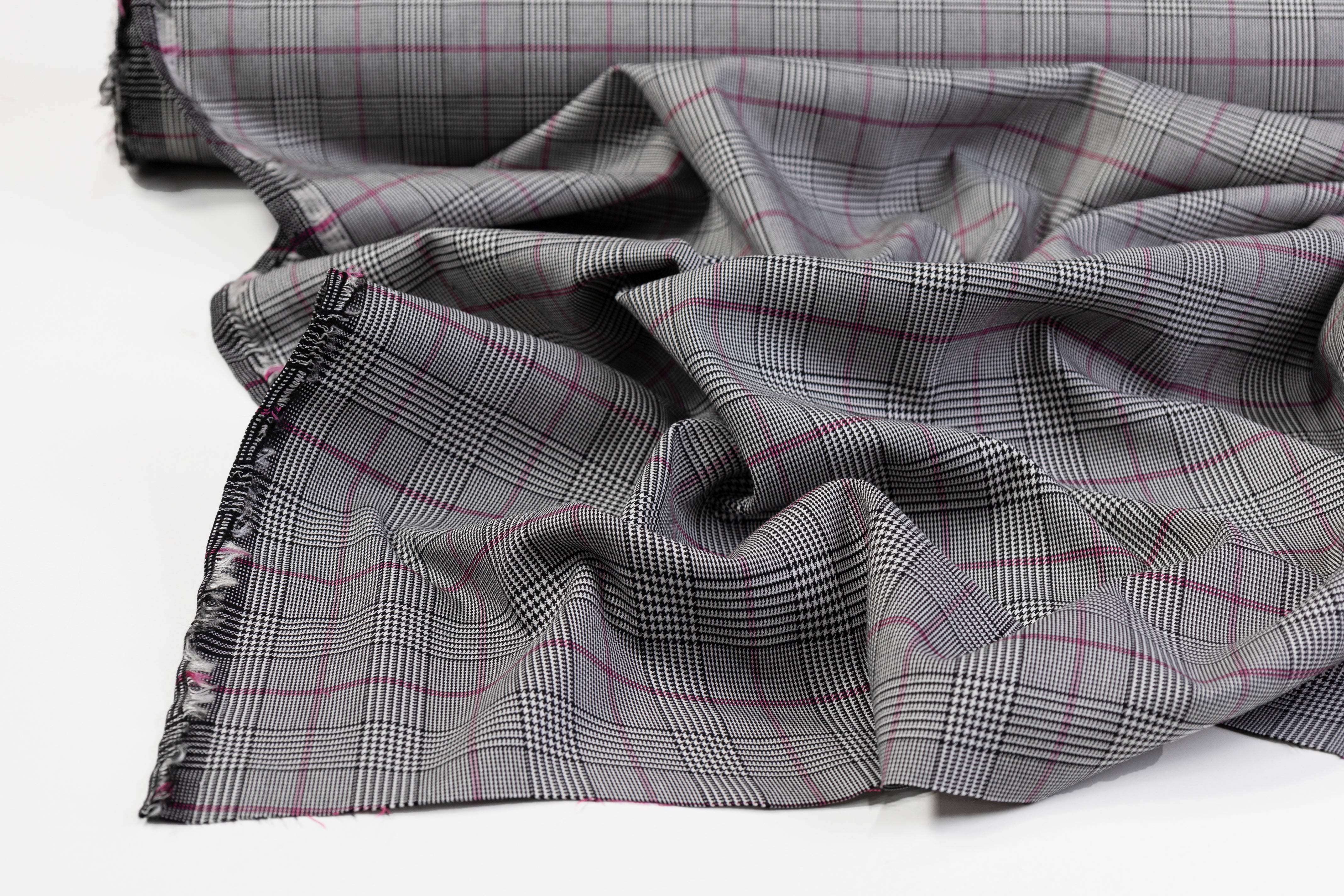 Glen Check Stretch Viscose Suiting - Gray / Pink