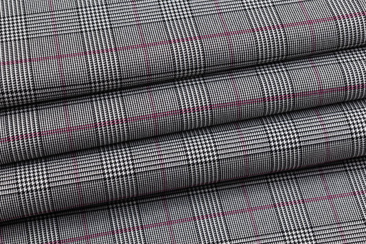 Glen Check Stretch Viscose Suiting - Gray / Pink