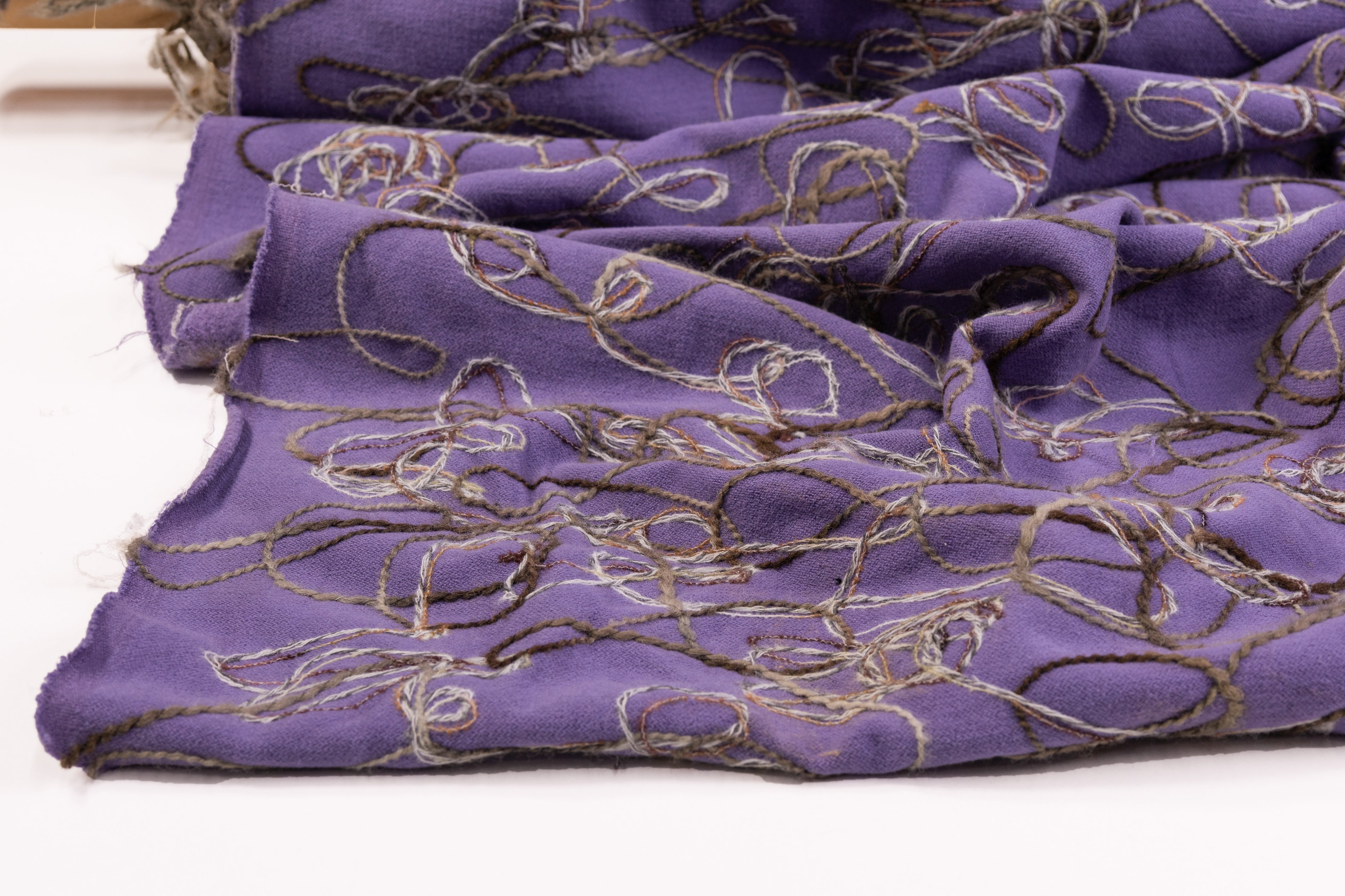 Embroidered Cotton Poly Wool Coating - Purple