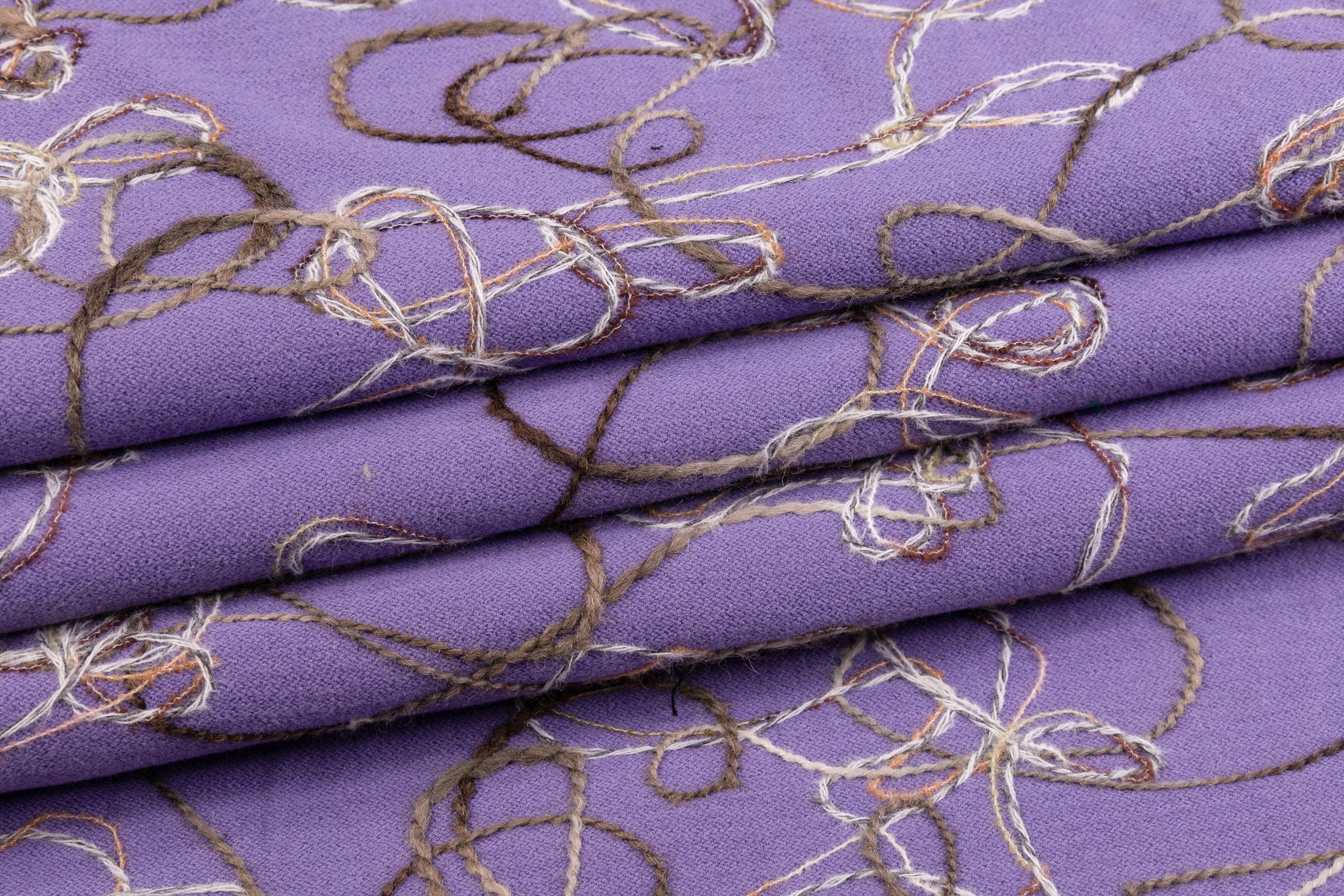 Embroidered Cotton Poly Wool Coating - Purple