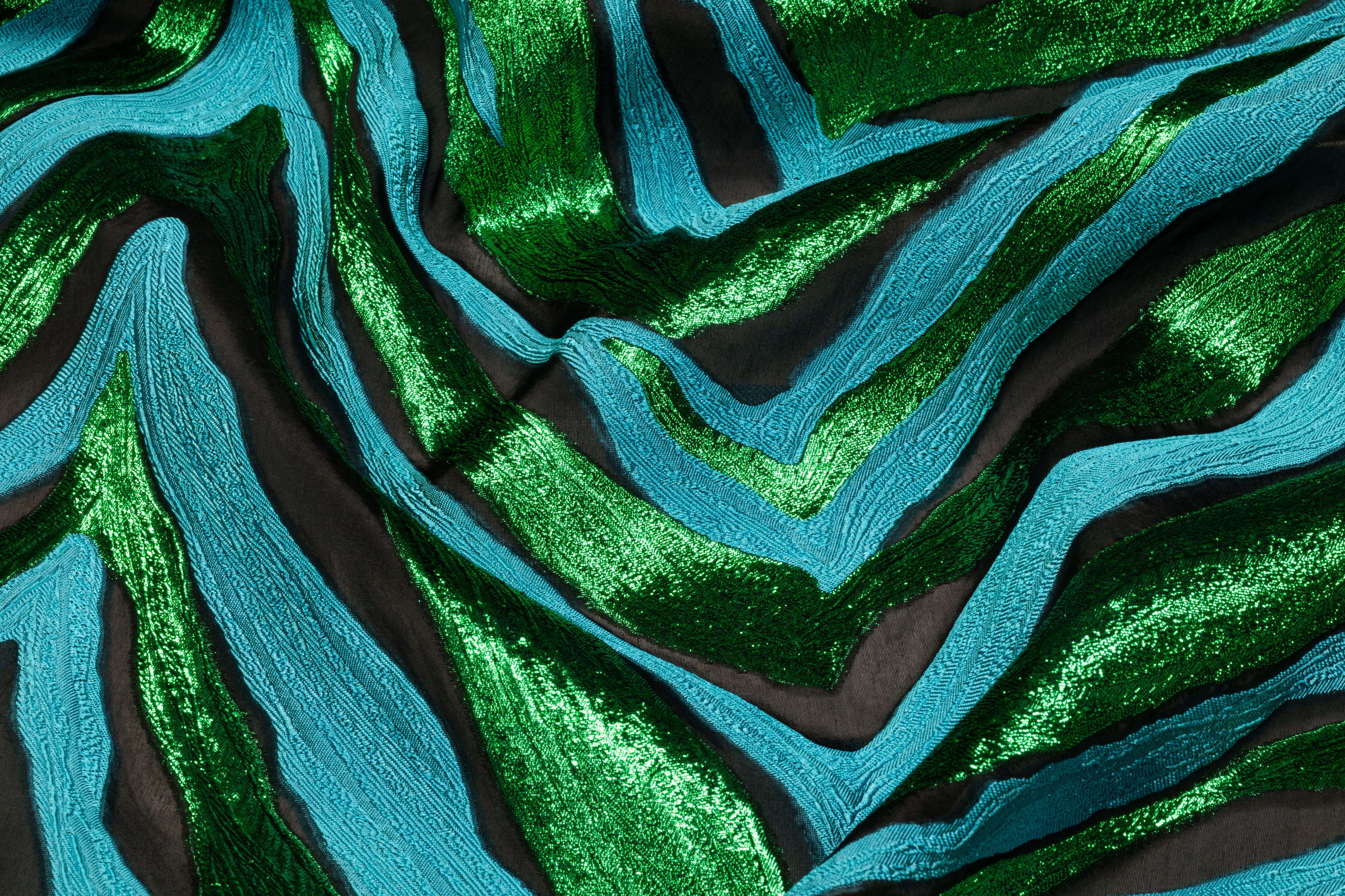 Chevron Metallic Italian Silk Blend Fil Coupé - Black / Green / Blue