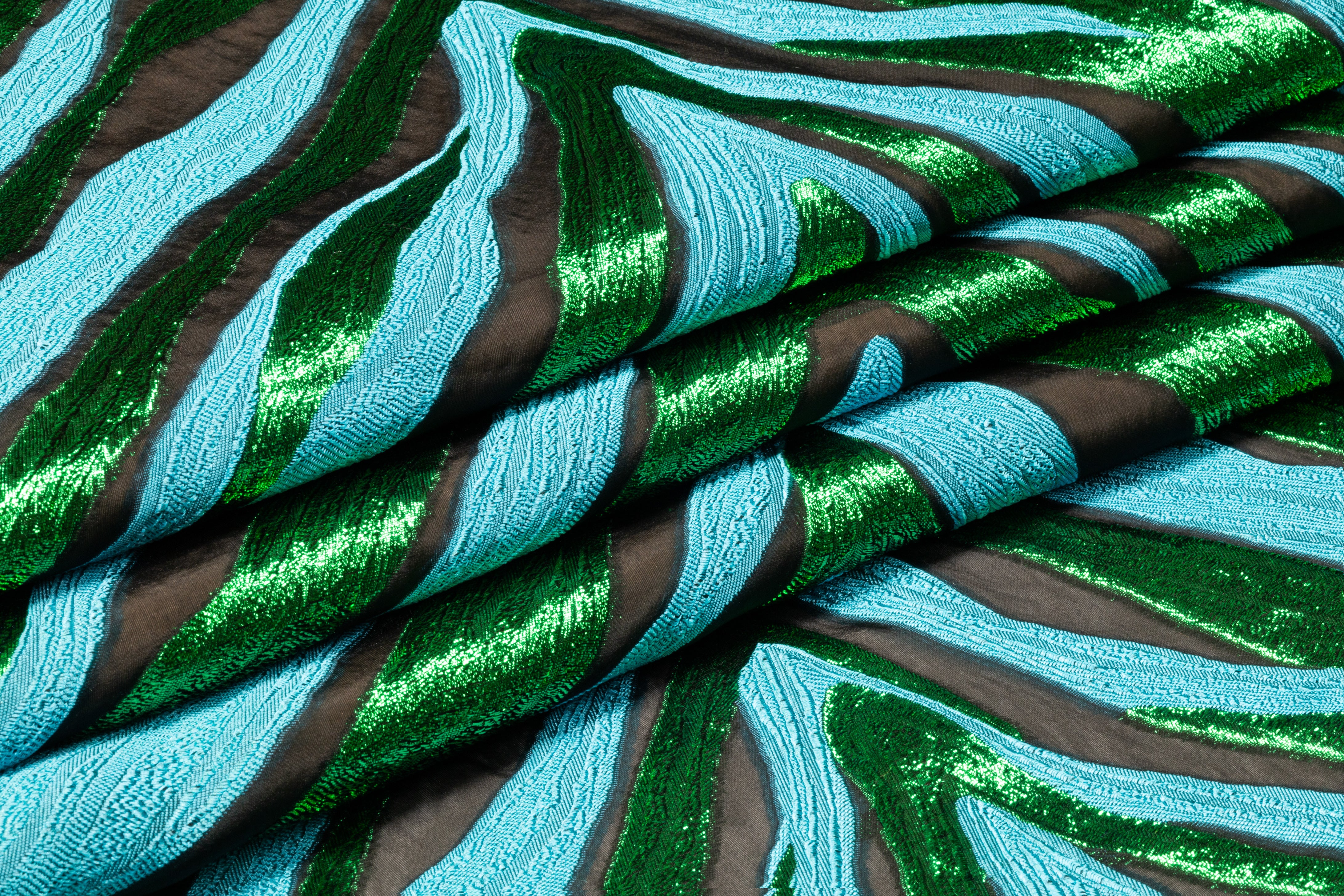Chevron Metallic Italian Silk Blend Fil Coupé - Black / Green / Blue