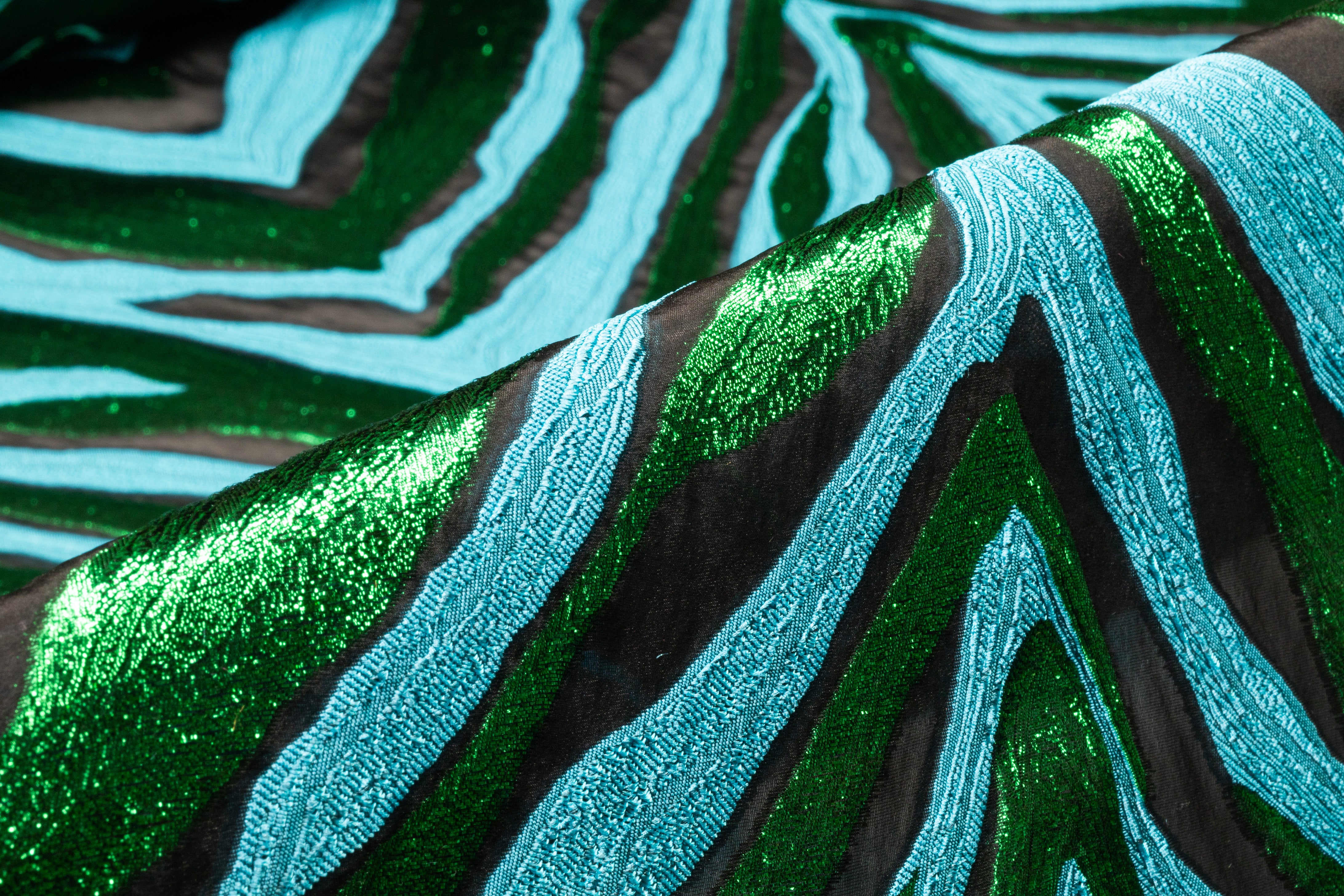 Chevron Metallic Italian Silk Blend Fil Coupé - Black / Green / Blue