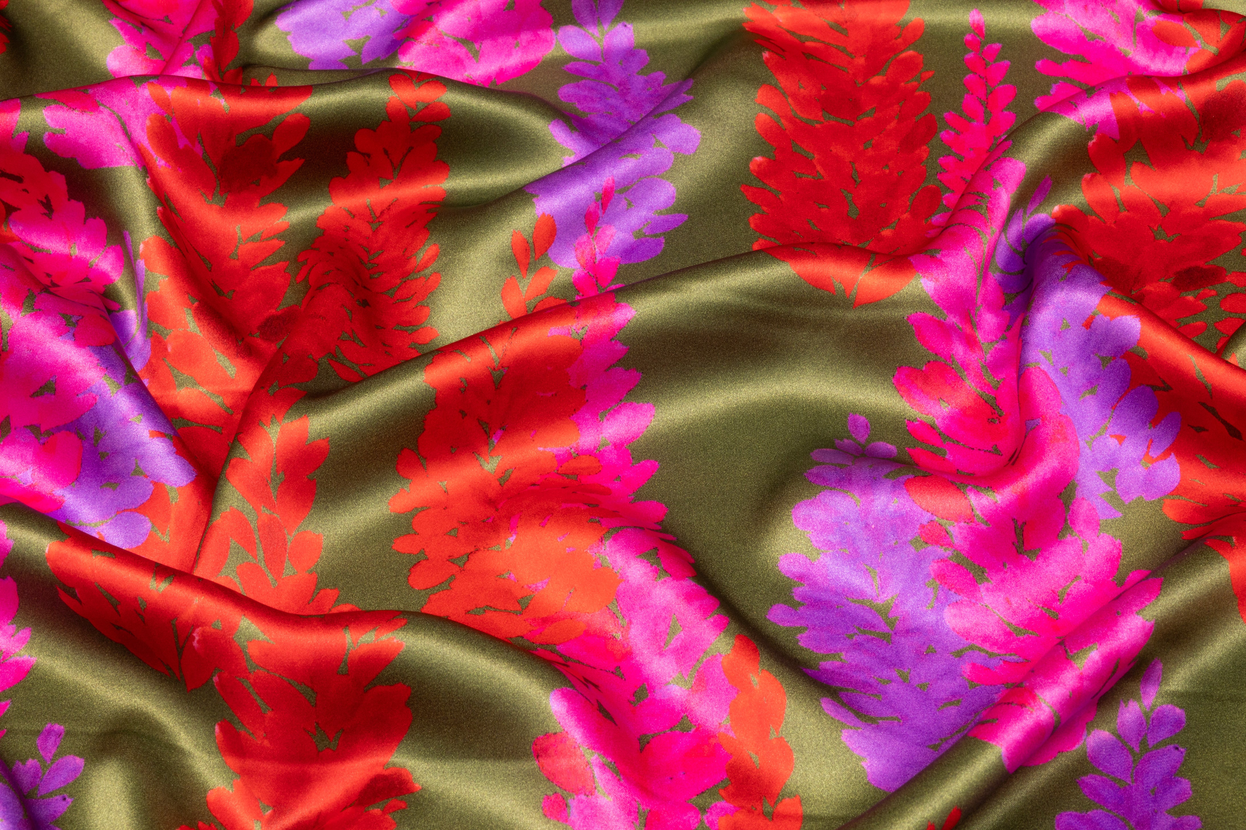 Emanuel Ungaro - Floral Italian Silk Charmeuse - Green / Red / Magenta