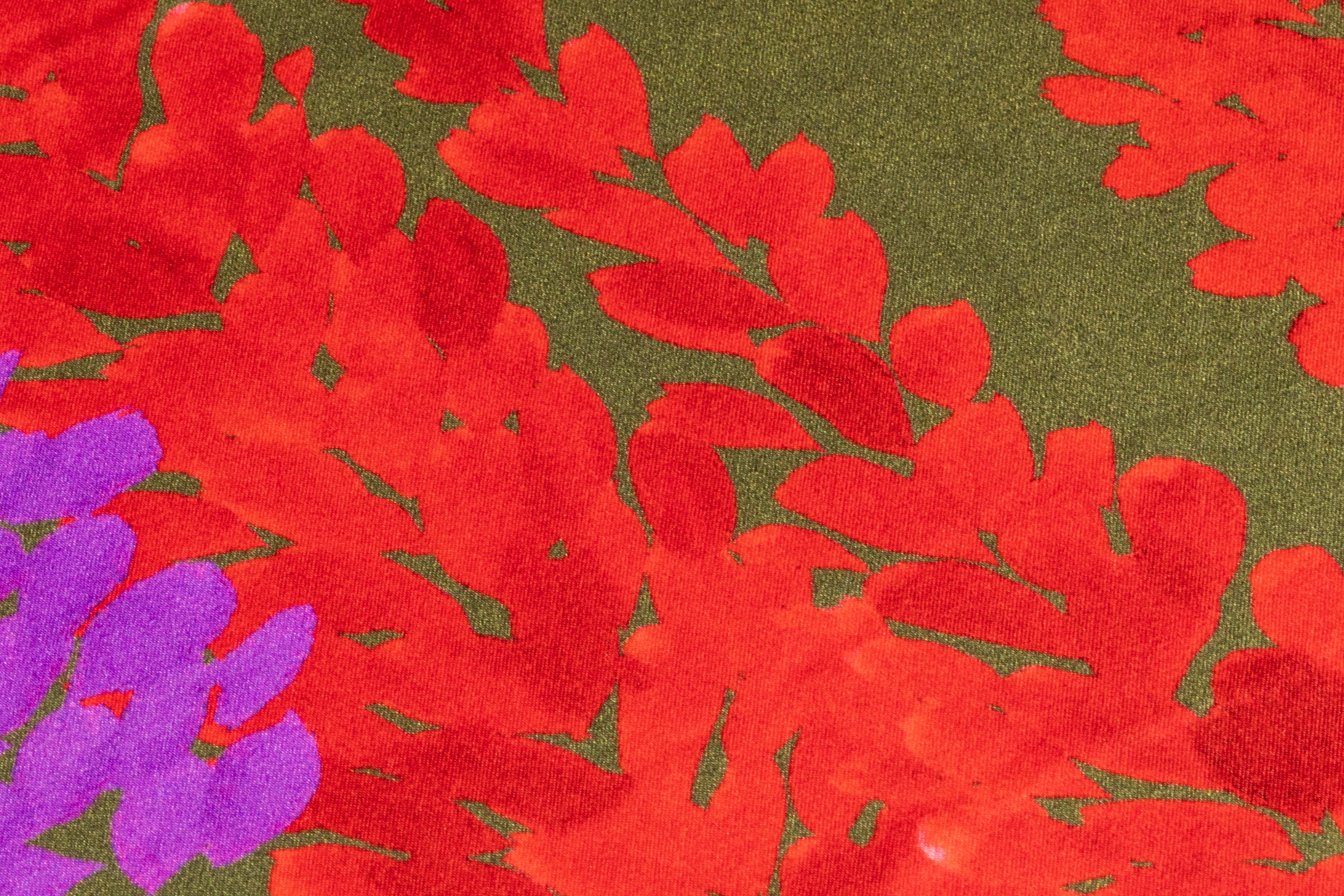 Emanuel Ungaro - Floral Italian Silk Charmeuse - Green / Red / Magenta