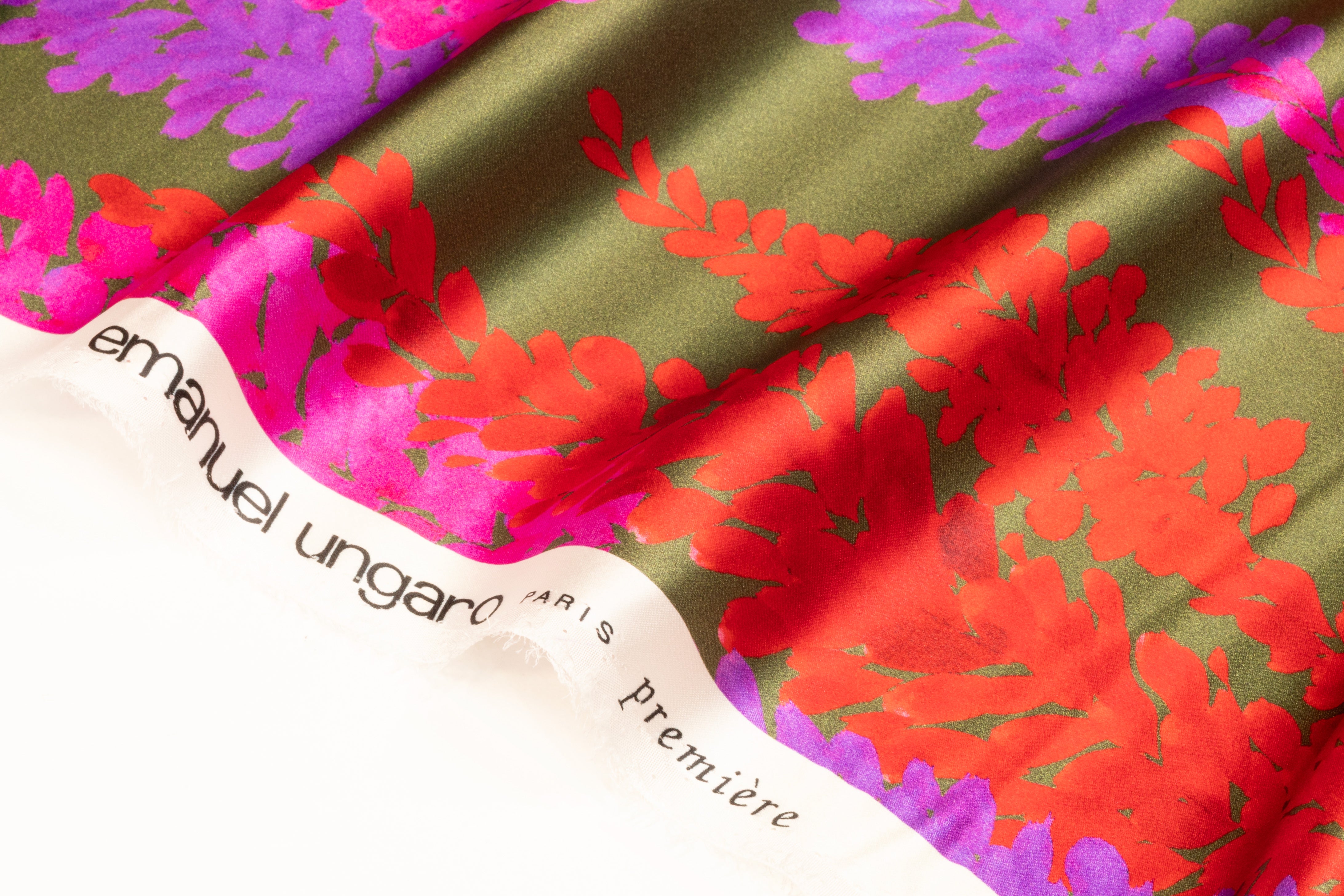 Emanuel Ungaro - Floral Italian Silk Charmeuse - Green / Red / Magenta