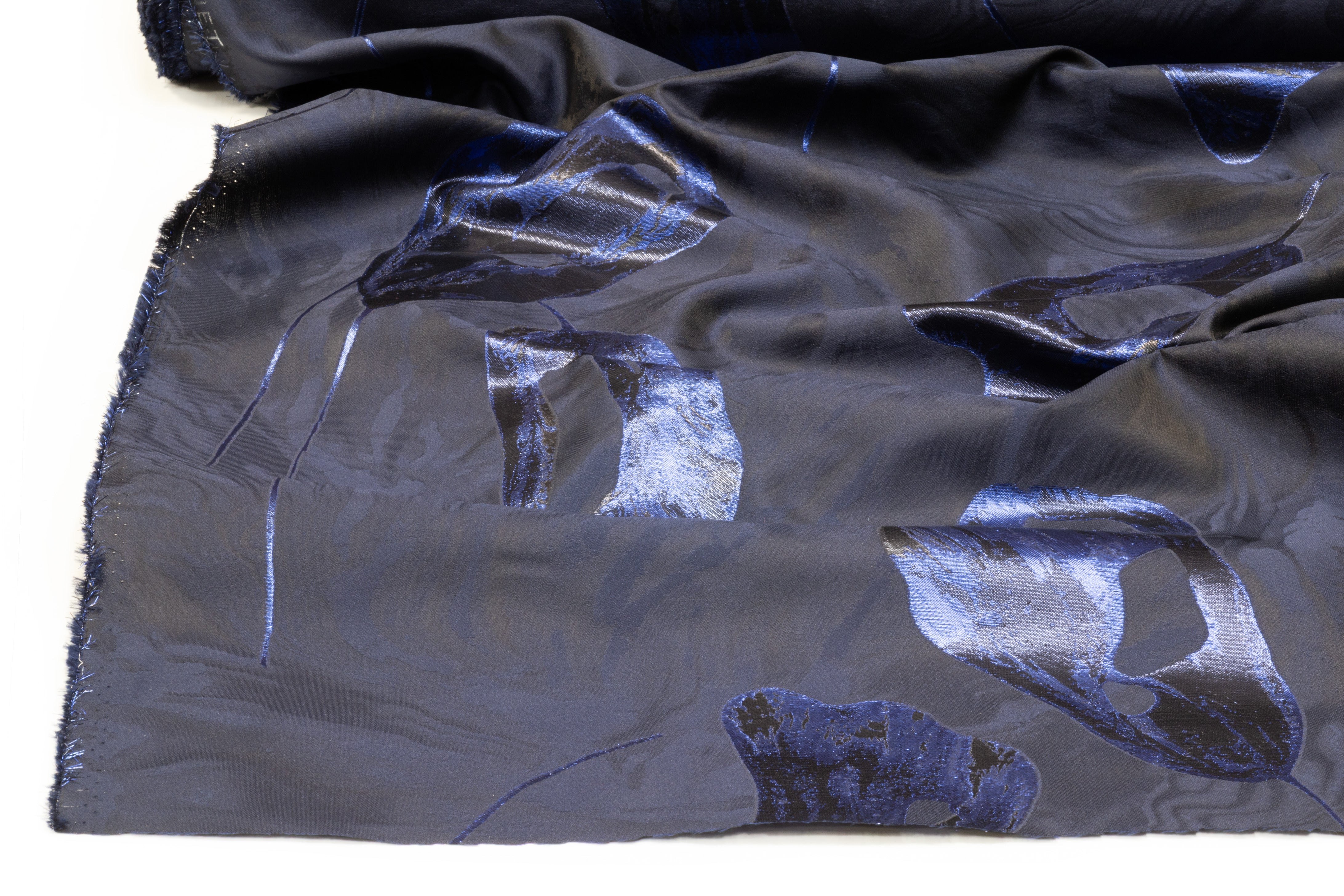 Carnet - Floral Metallic Italian Silk Blend Brocade - Navy