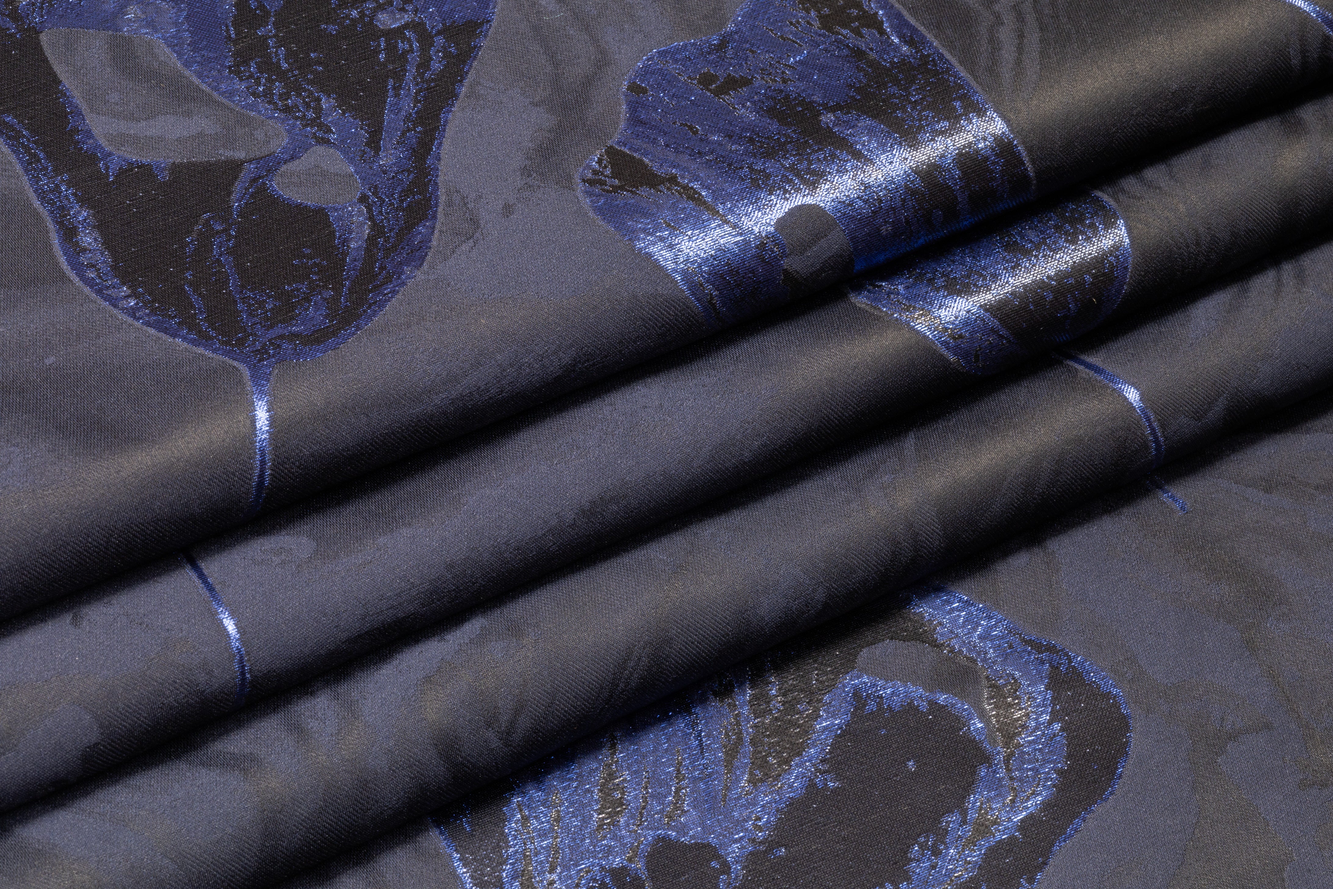 Carnet - Floral Metallic Italian Silk Blend Brocade - Navy