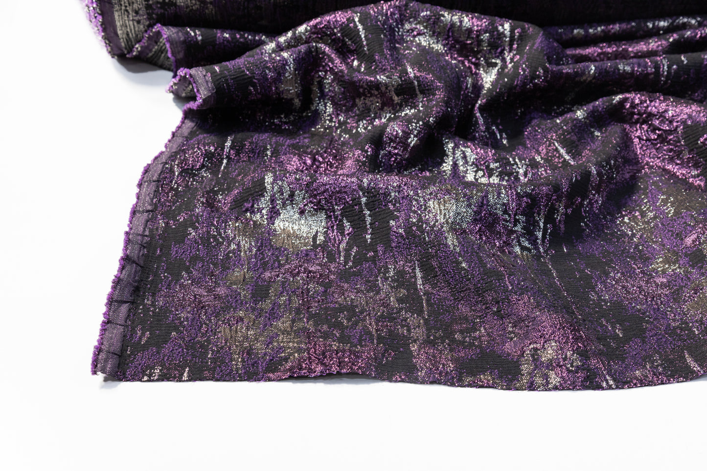 Abstract Metallic Cloqué Brocade - Purple / Black / Silver