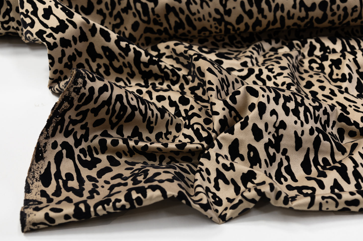 Italian Denim with Cheetah Pattern Flocking - Beige / Black