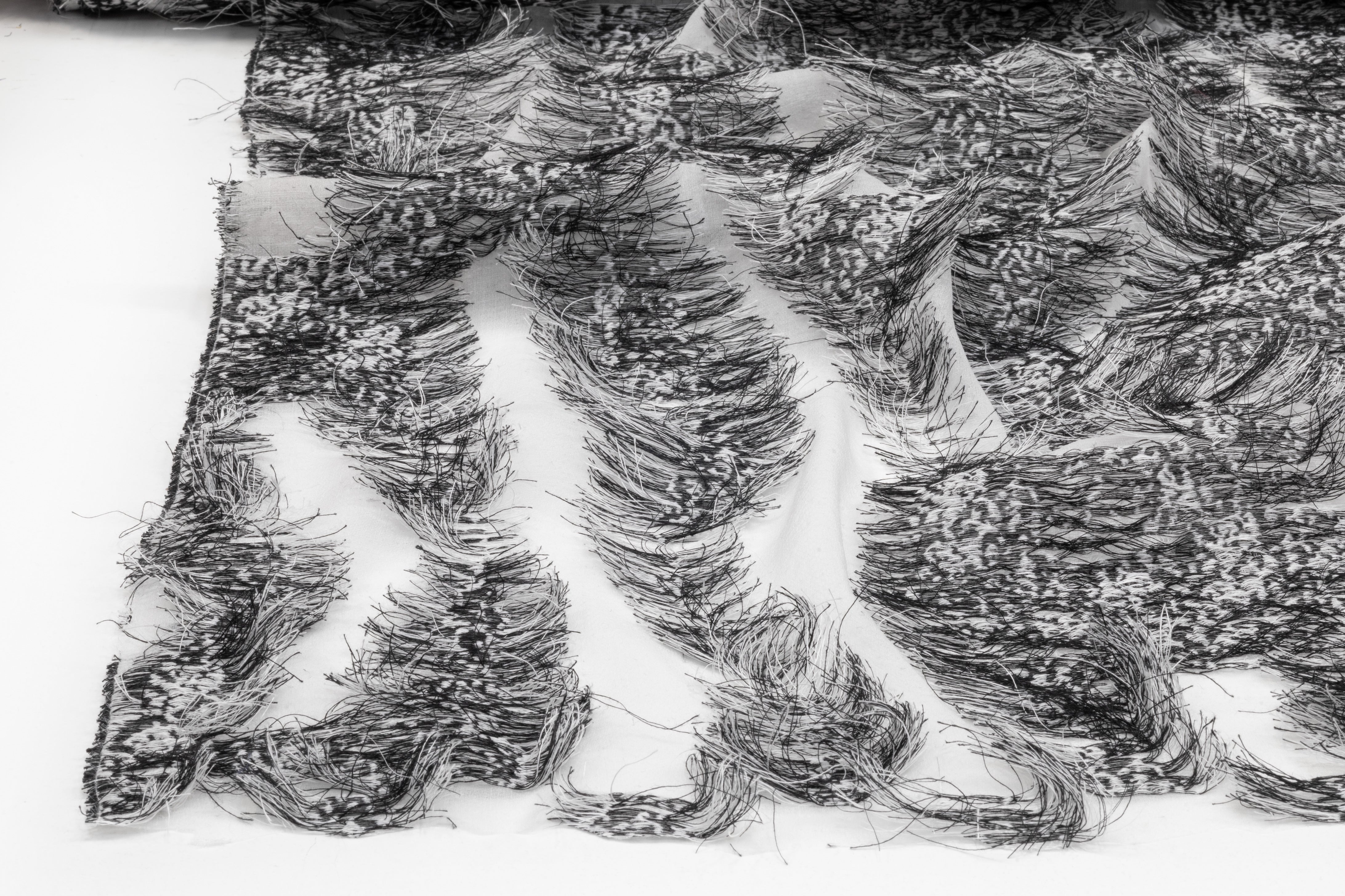 Fringed Italian Silk Blend Organza Fil Coupé - Gray