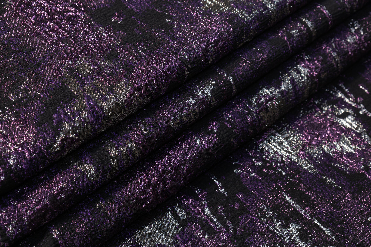 Abstract Metallic Cloqué Brocade - Purple / Black / Silver
