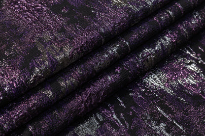 Abstract Metallic Cloqué Brocade - Purple / Black / Silver