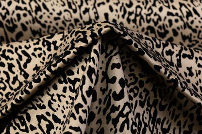 Italian Denim with Cheetah Pattern Flocking - Beige / Black