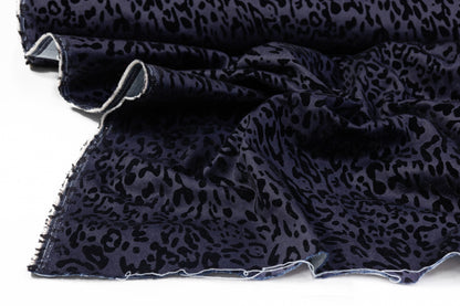 Italian Denim with Cheetah Pattern Flocking - Indigo / Black
