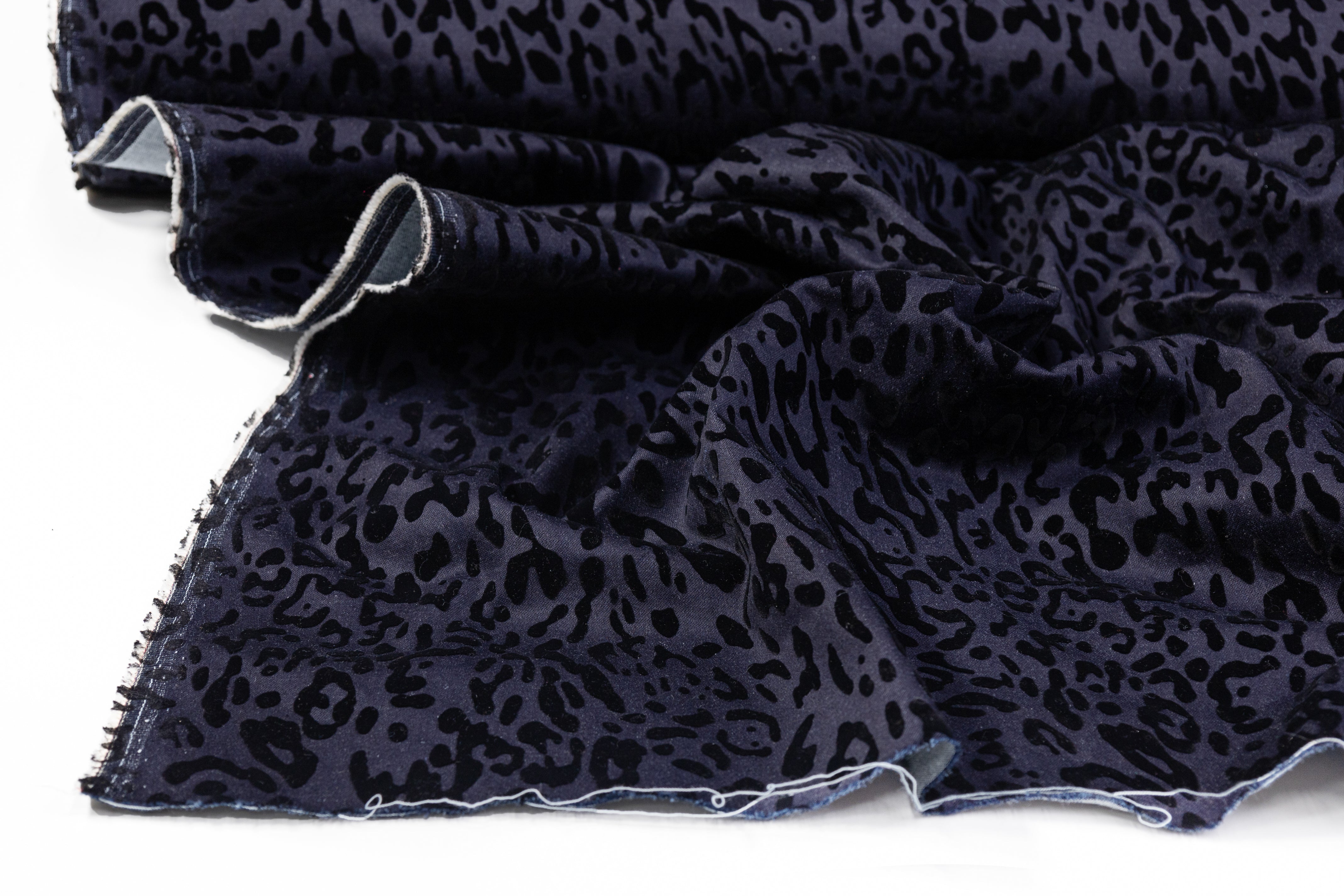Italian Denim with Cheetah Pattern Flocking - Indigo / Black