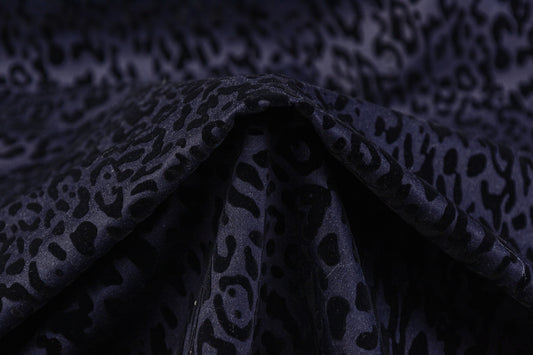 Italian Denim with Cheetah Pattern Flocking - Indigo / Black