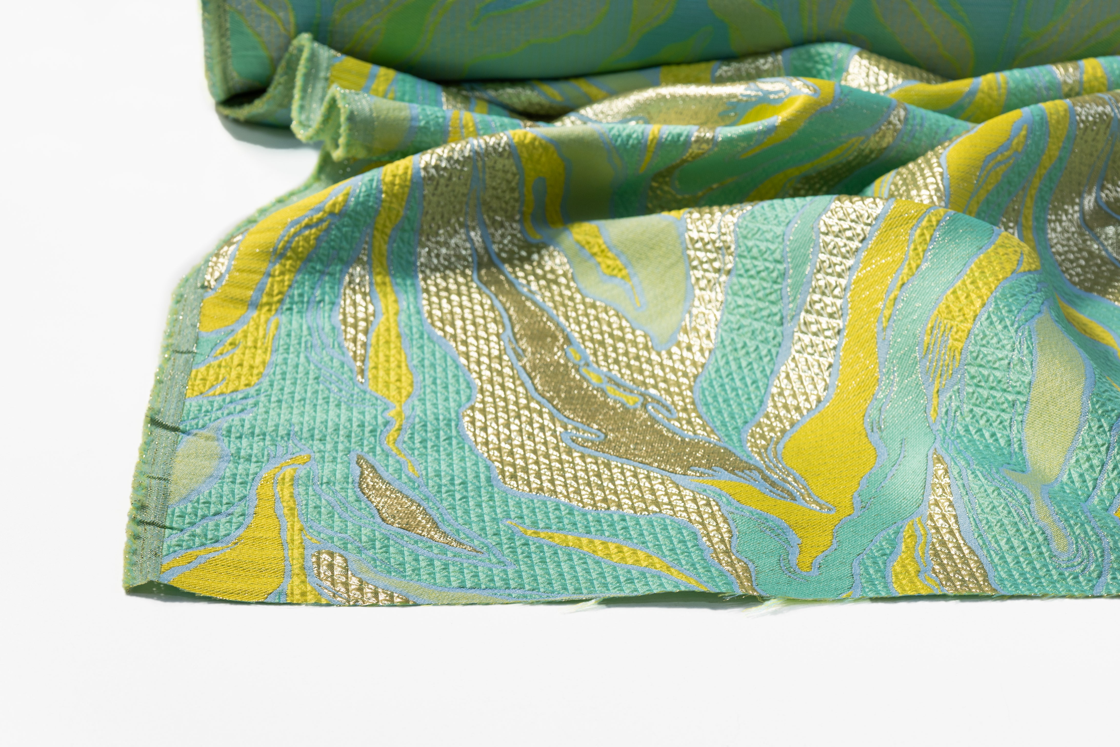 Abstract Metallic Matelassé Brocade - Green / Yellow / Gold