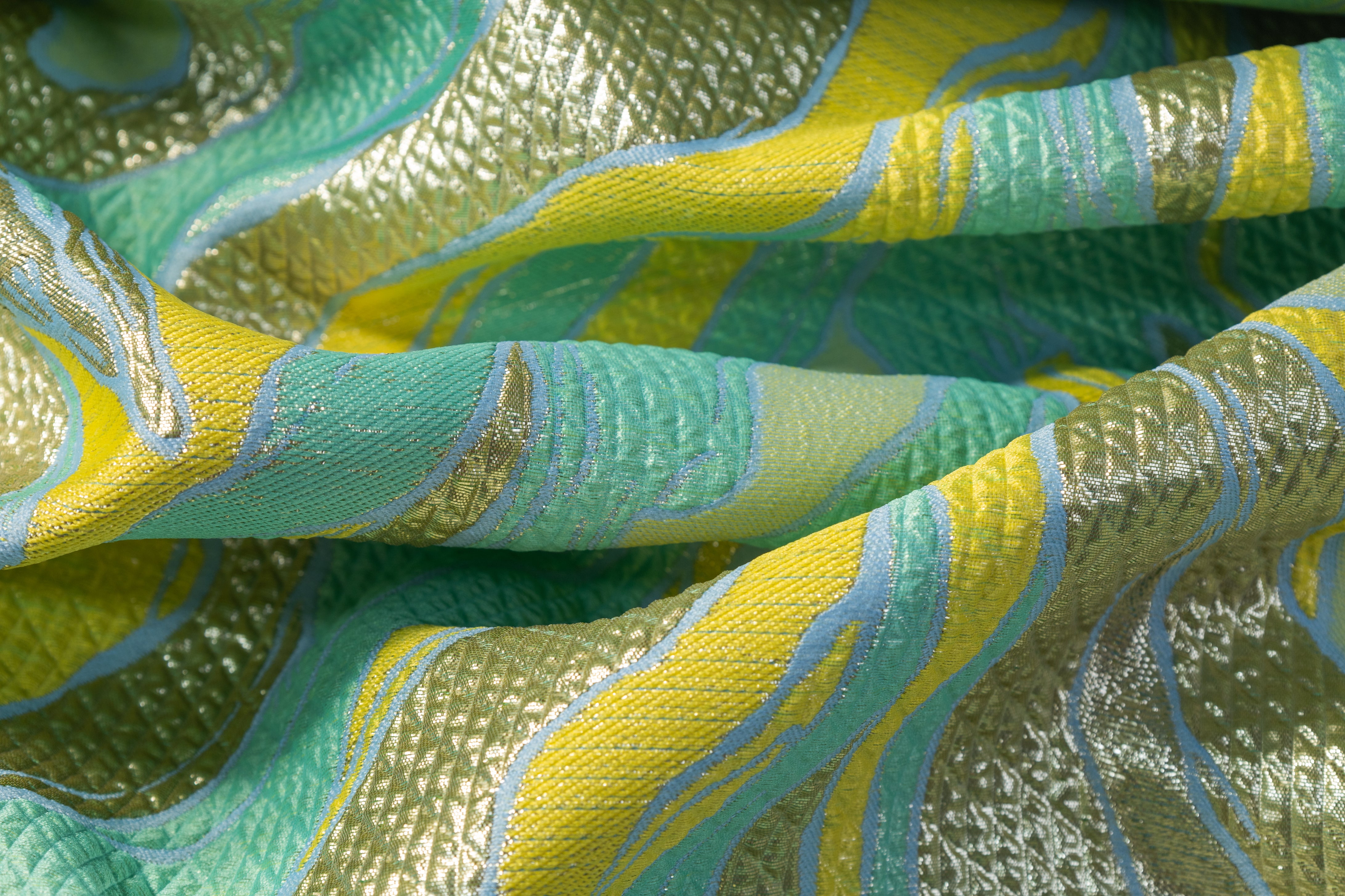 Abstract Metallic Matelassé Brocade - Green / Yellow / Gold