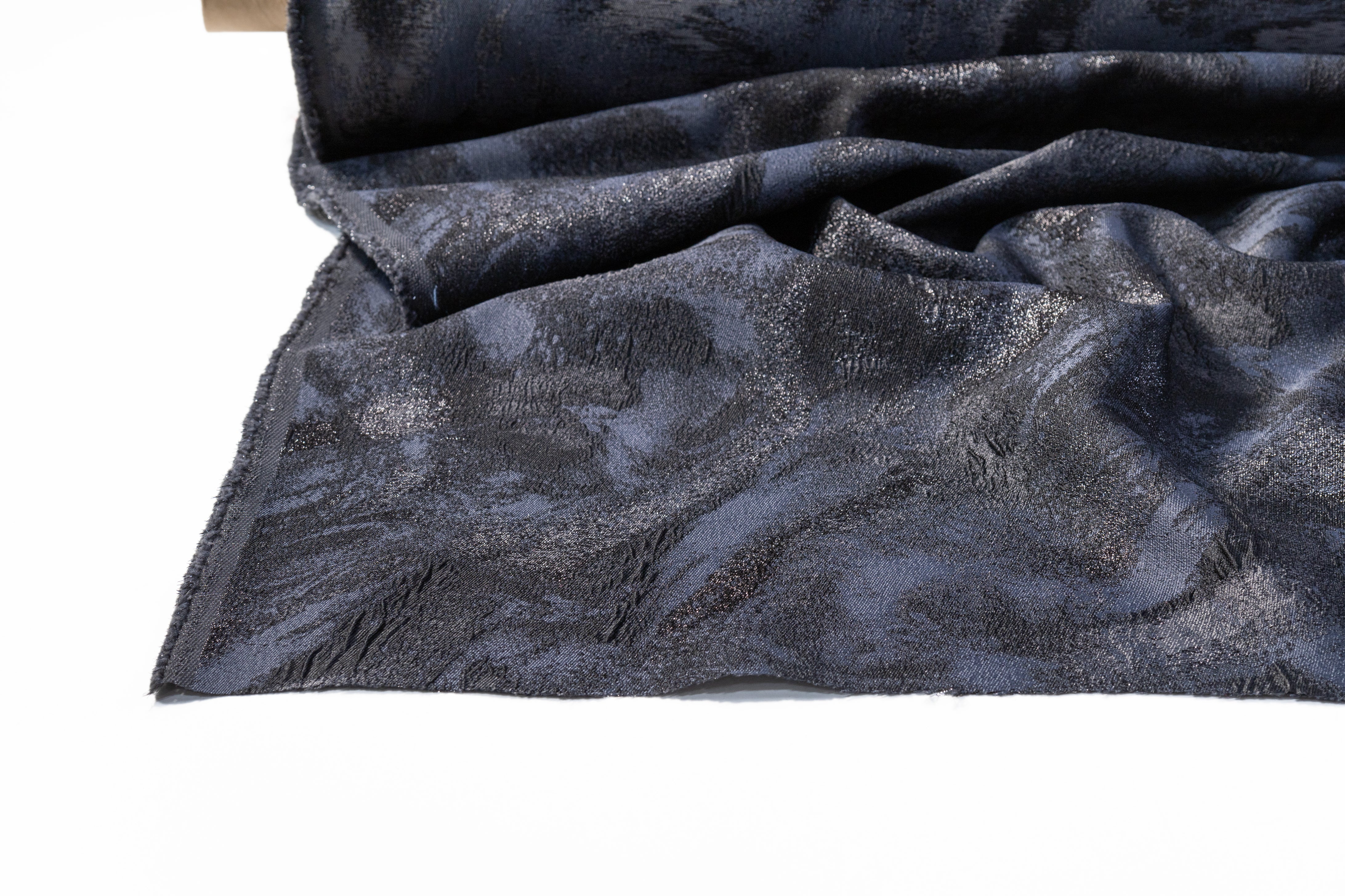 Abstract Metallic Cloqué Brocade - Blue / Black / Gray
