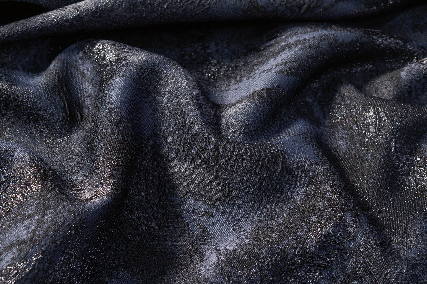 Abstract Metallic Cloqué Brocade - Blue / Black / Gray