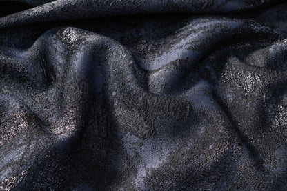 Abstract Metallic Cloqué Brocade - Blue / Black / Gray