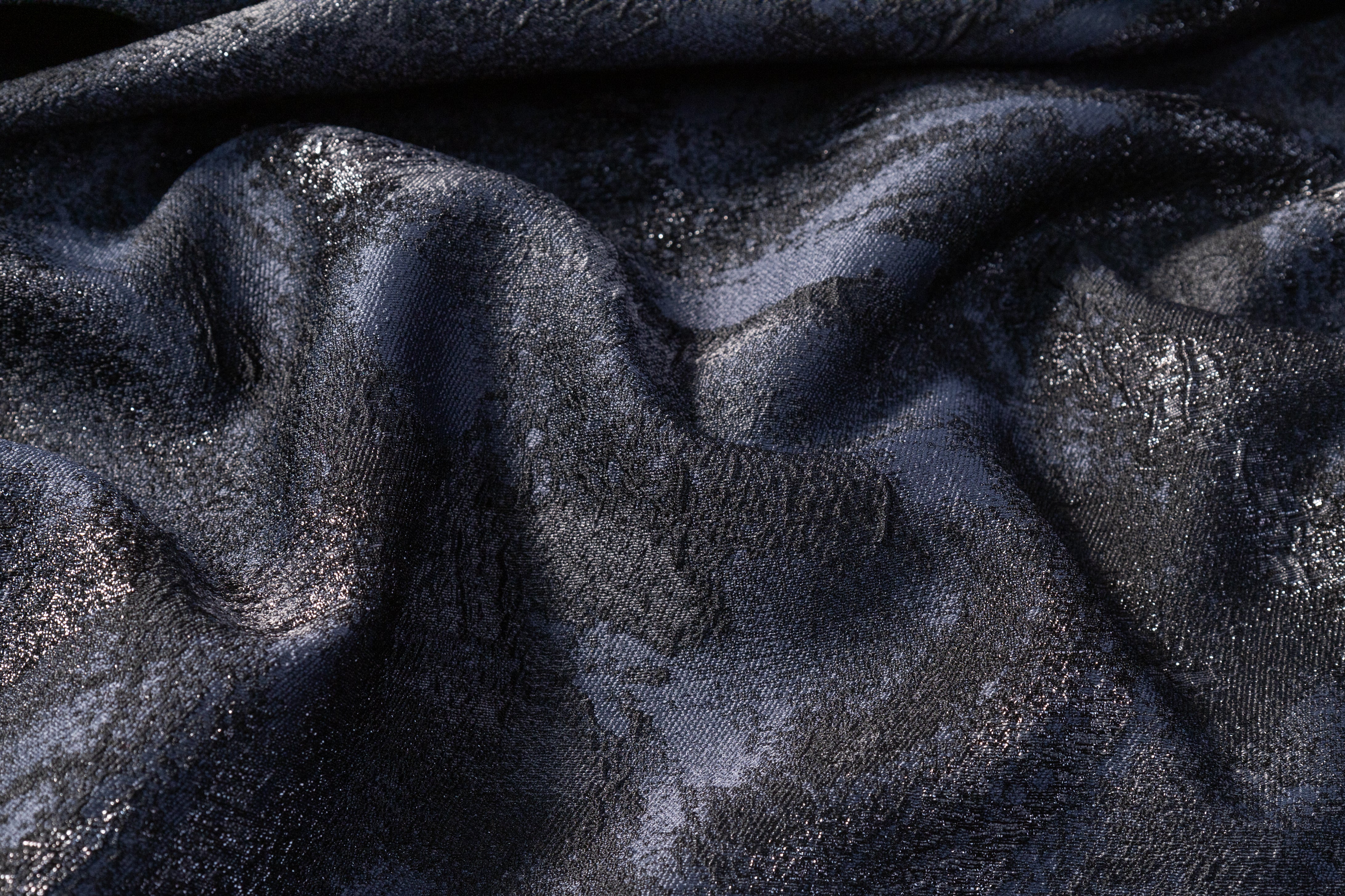 Abstract Metallic Cloqué Brocade - Blue / Black / Gray
