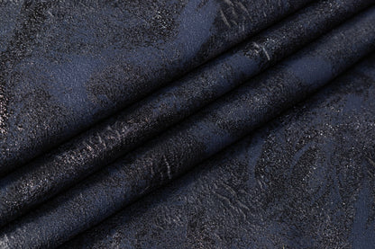 Abstract Metallic Cloqué Brocade - Blue / Black / Gray