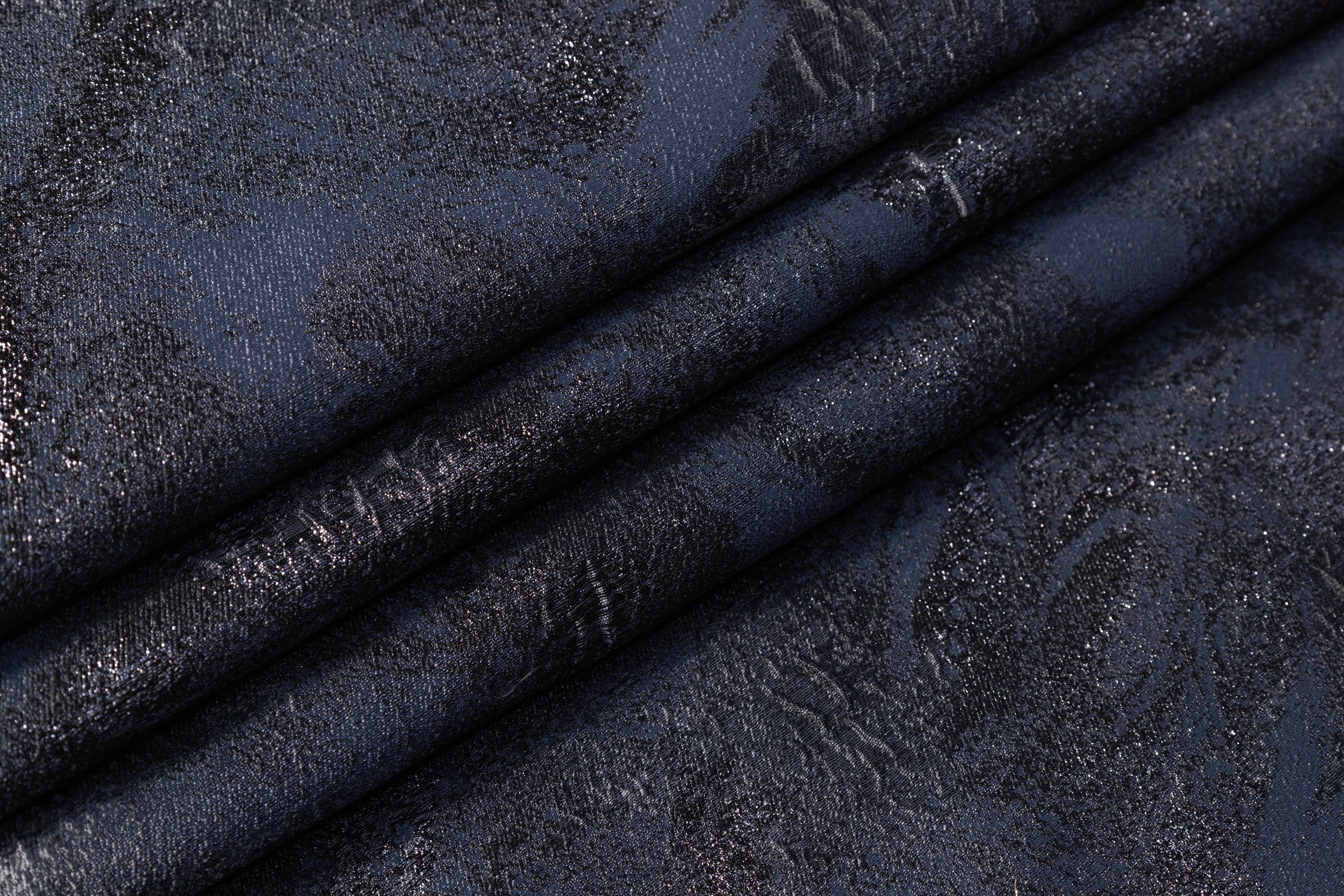 Abstract Metallic Cloqué Brocade - Blue / Black / Gray