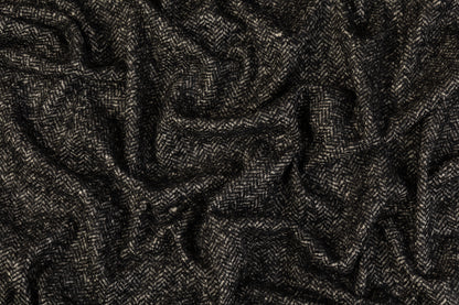 Herringbone Tweed Wool Coating - Charcoal Gray