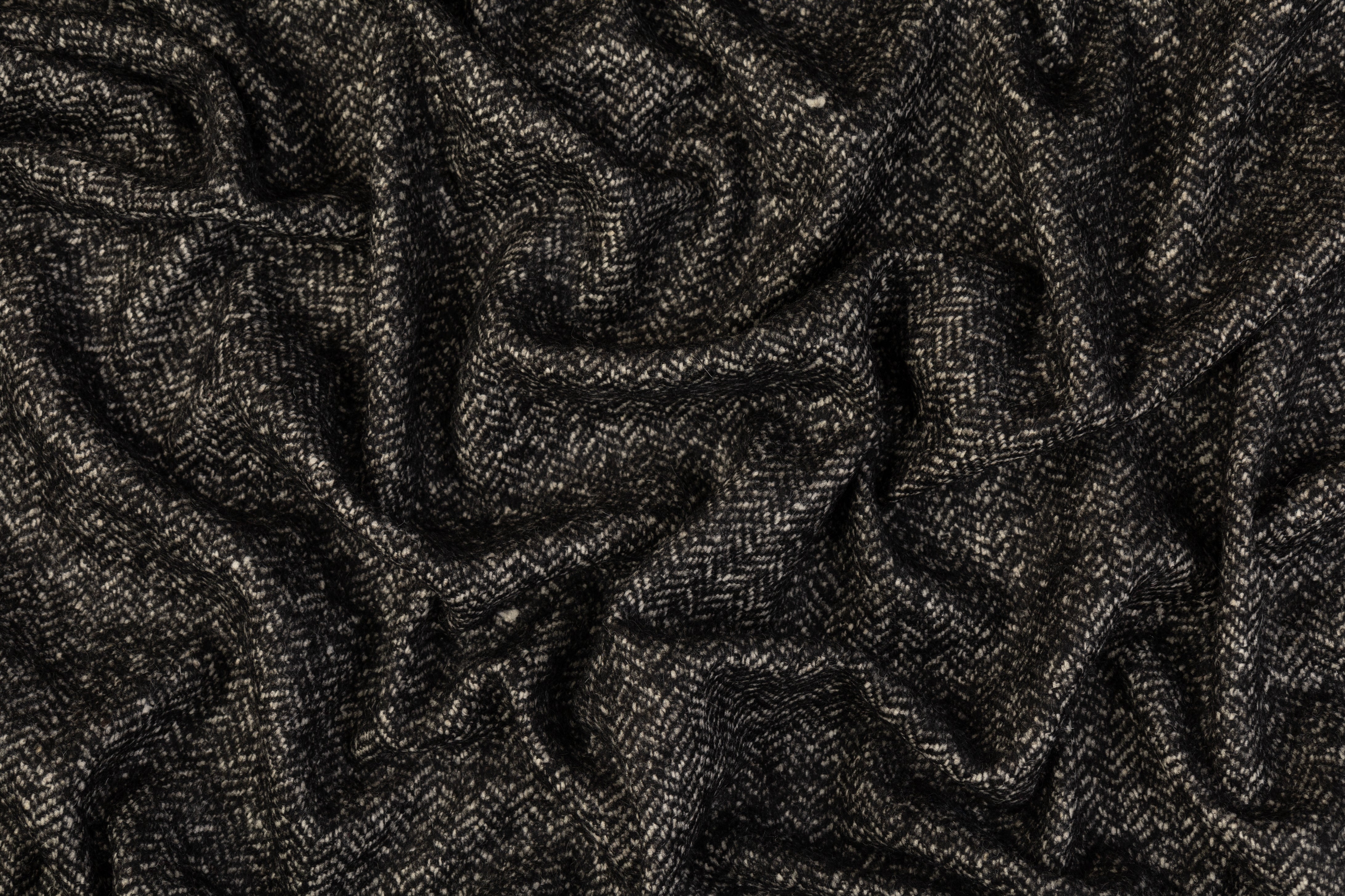 Herringbone Tweed Wool Coating - Charcoal Gray