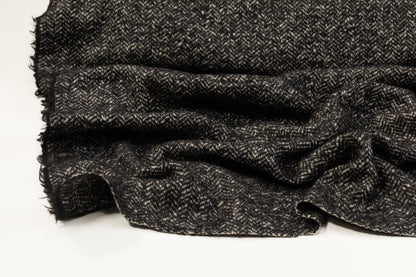 Herringbone Tweed Wool Coating - Charcoal Gray