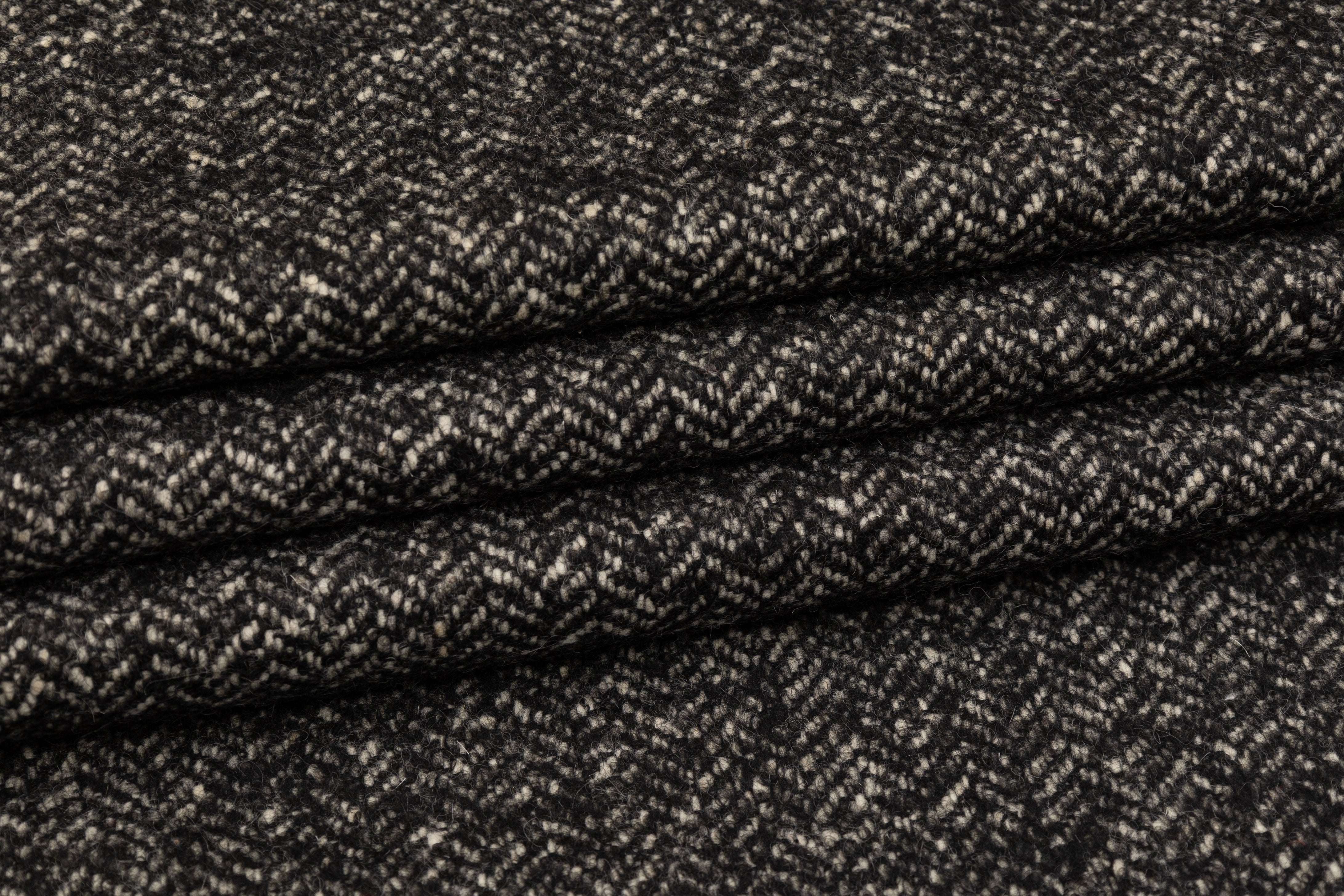 Herringbone Tweed Wool Coating - Charcoal Gray