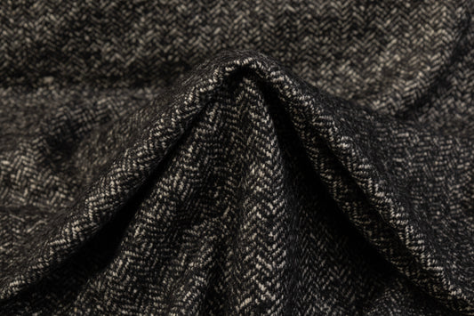 Herringbone Tweed Wool Coating - Charcoal Gray