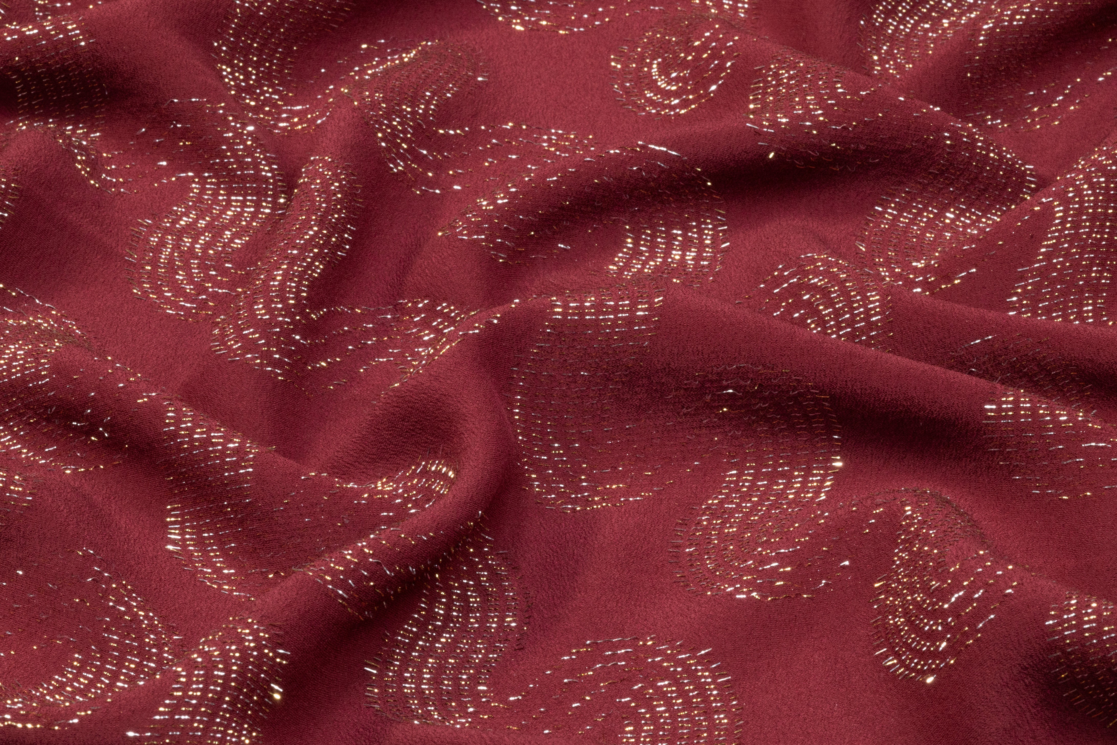 Metallic Italian Silk Jacquard - Burgundy / Gold