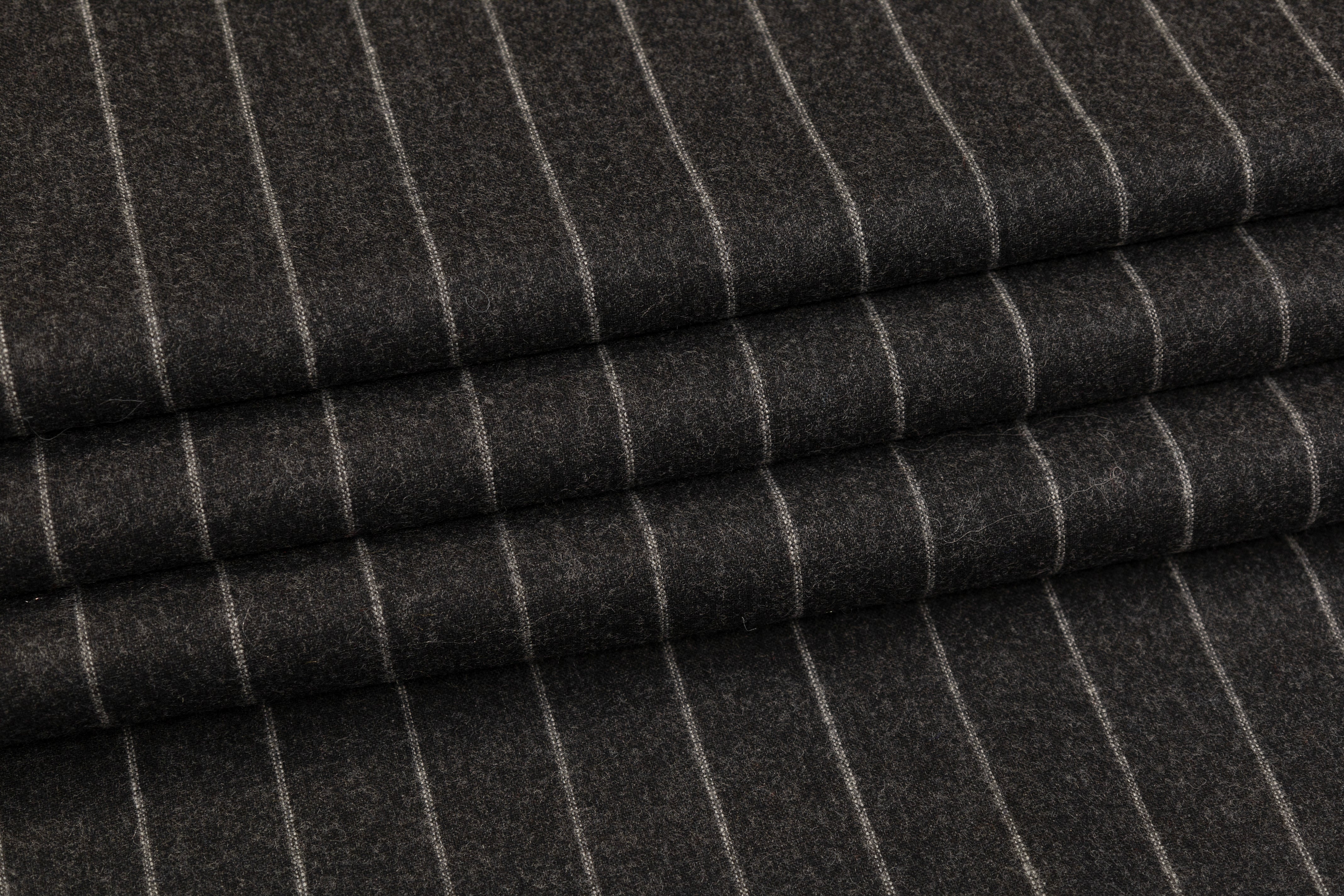 Chalk Striped Wool Blend Flannel Suiting - Charcoal Gray