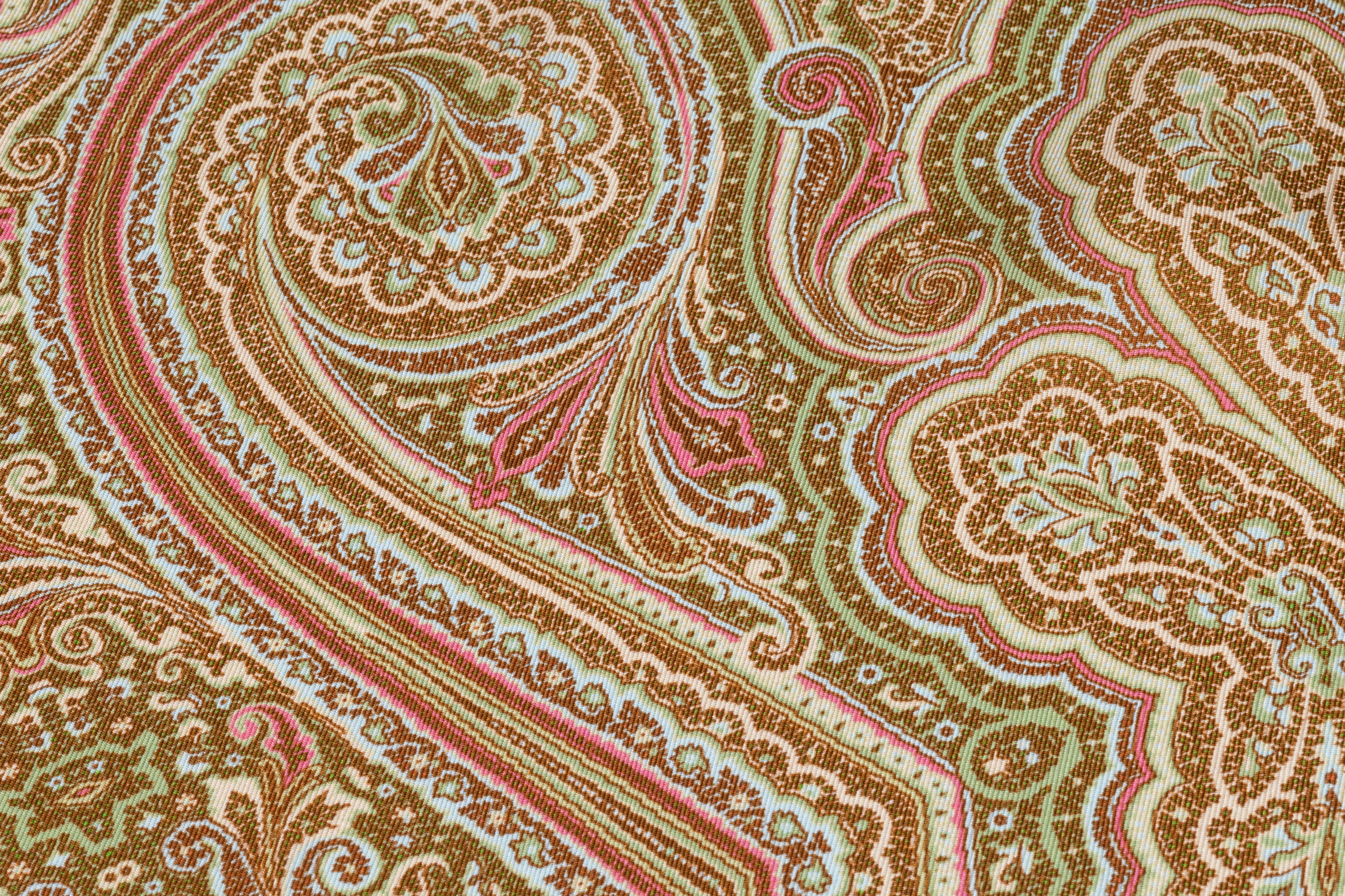 Paisley Italian Silk Twill - Pistachio / Rose